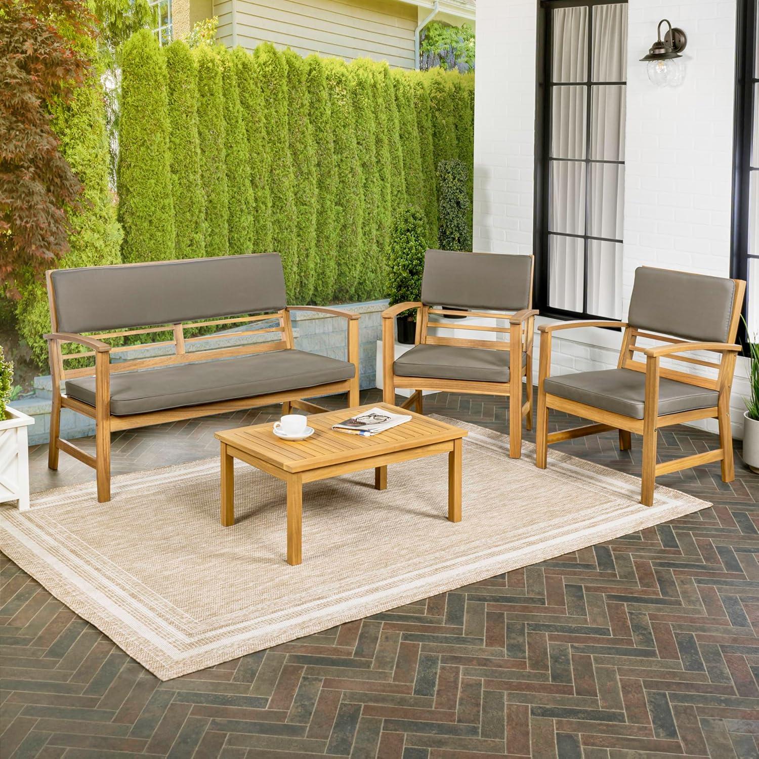 Dark Gray and Teak Brown Acacia Wood 4-Piece Patio Set