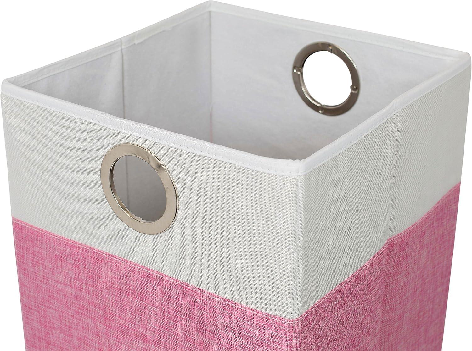 BIRDROCK HOME Folding Cloth Laundry Hamper with Handles | Dirty Clothes Sorter | Easy Storage | Collapsible | Pink and White