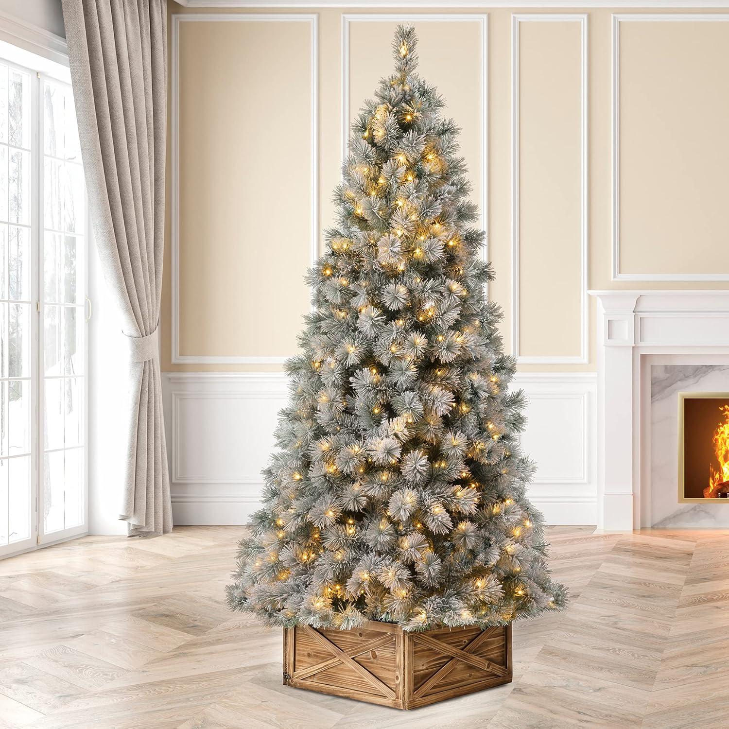 Glitz Design Glitzhome 9ft Pre-Lit Snow Flocked Artificial Pine Christmas Tree With 900 Warm White