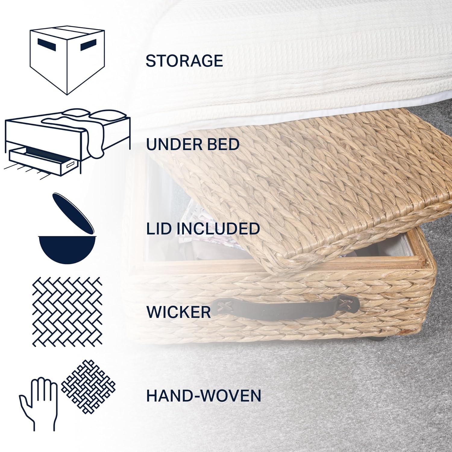 happimess Chett 26.38" Minimalist Hand-Woven Hyacinth/Wood Underbed Storage Bin with Wheels and Handles