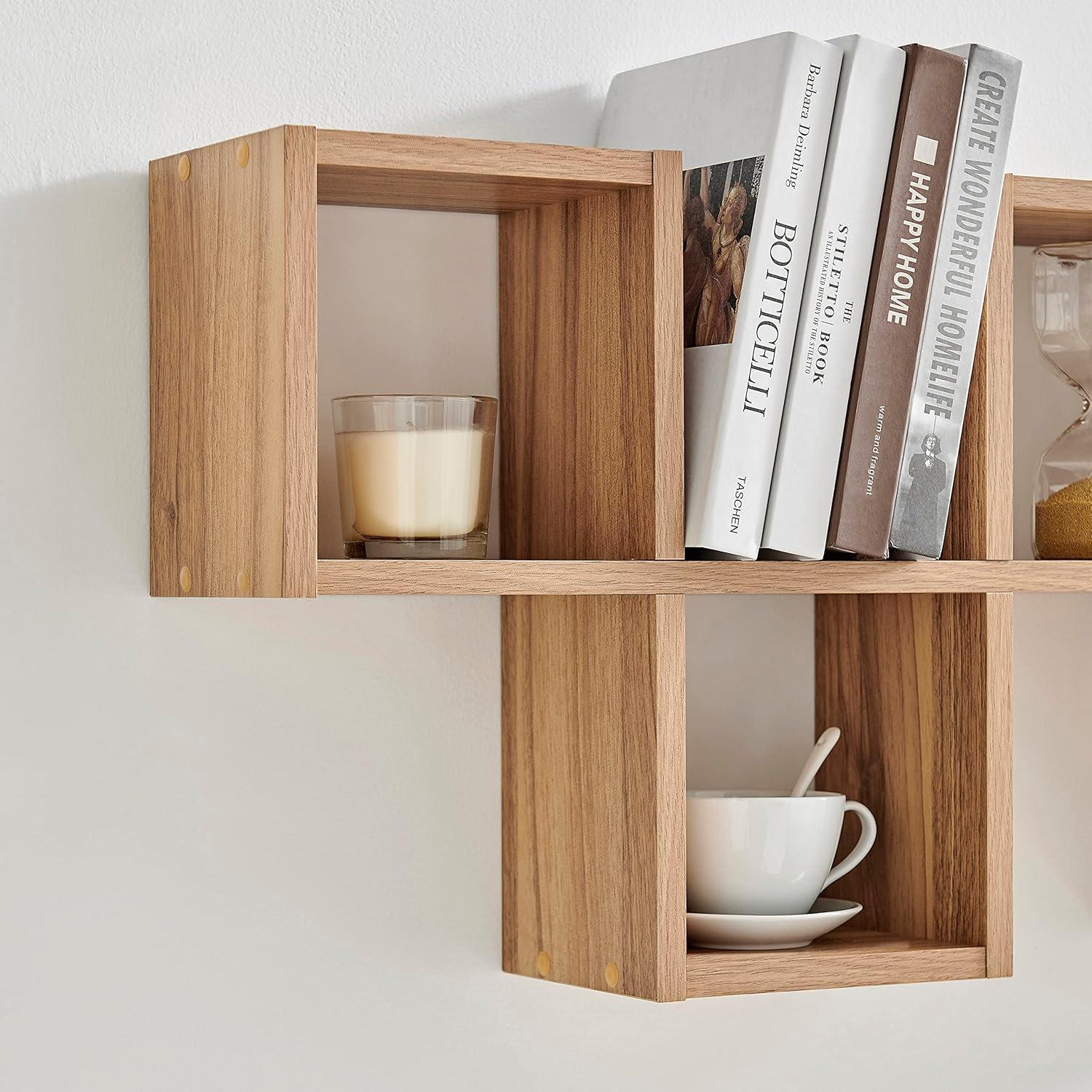 Danya B. 30" x 15.25" Cubby Chessboard Wall Shelf Chestnut - MDF, Contemporary Design, Interlocking