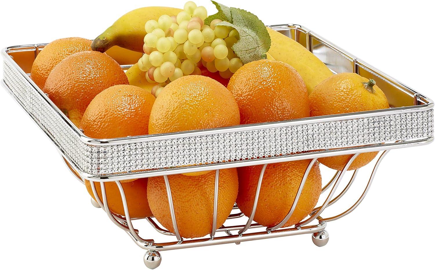 Kitchen Details Chrome Iron Wire Fruit Basket in Classic Pave Diamond Design