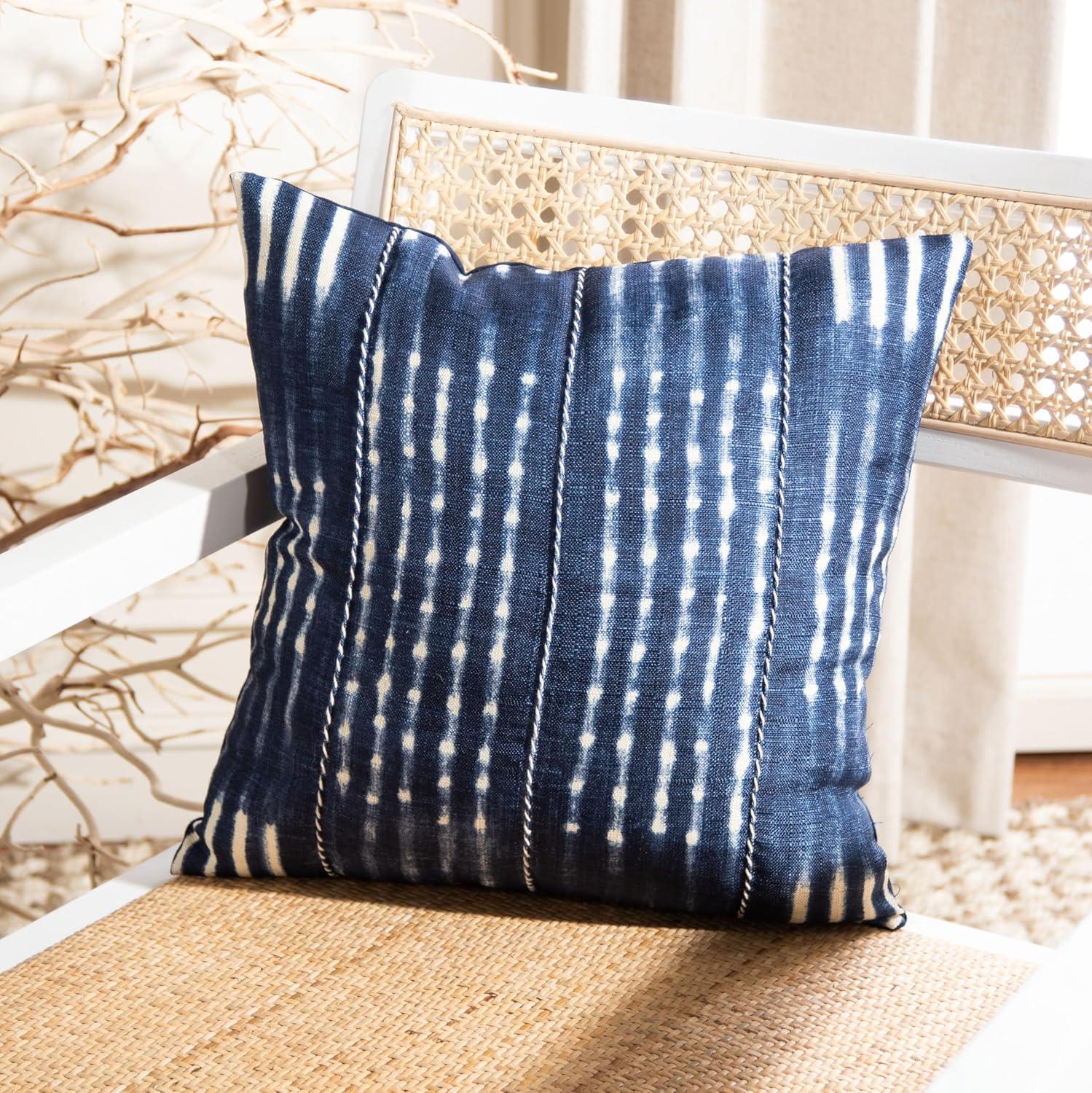 Navy and Cream Square Decorative Pillow with Rope Trim