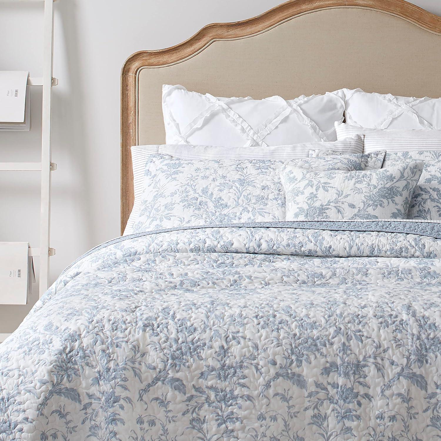 Amberley Blue Reversible Cotton Full Quilt Set