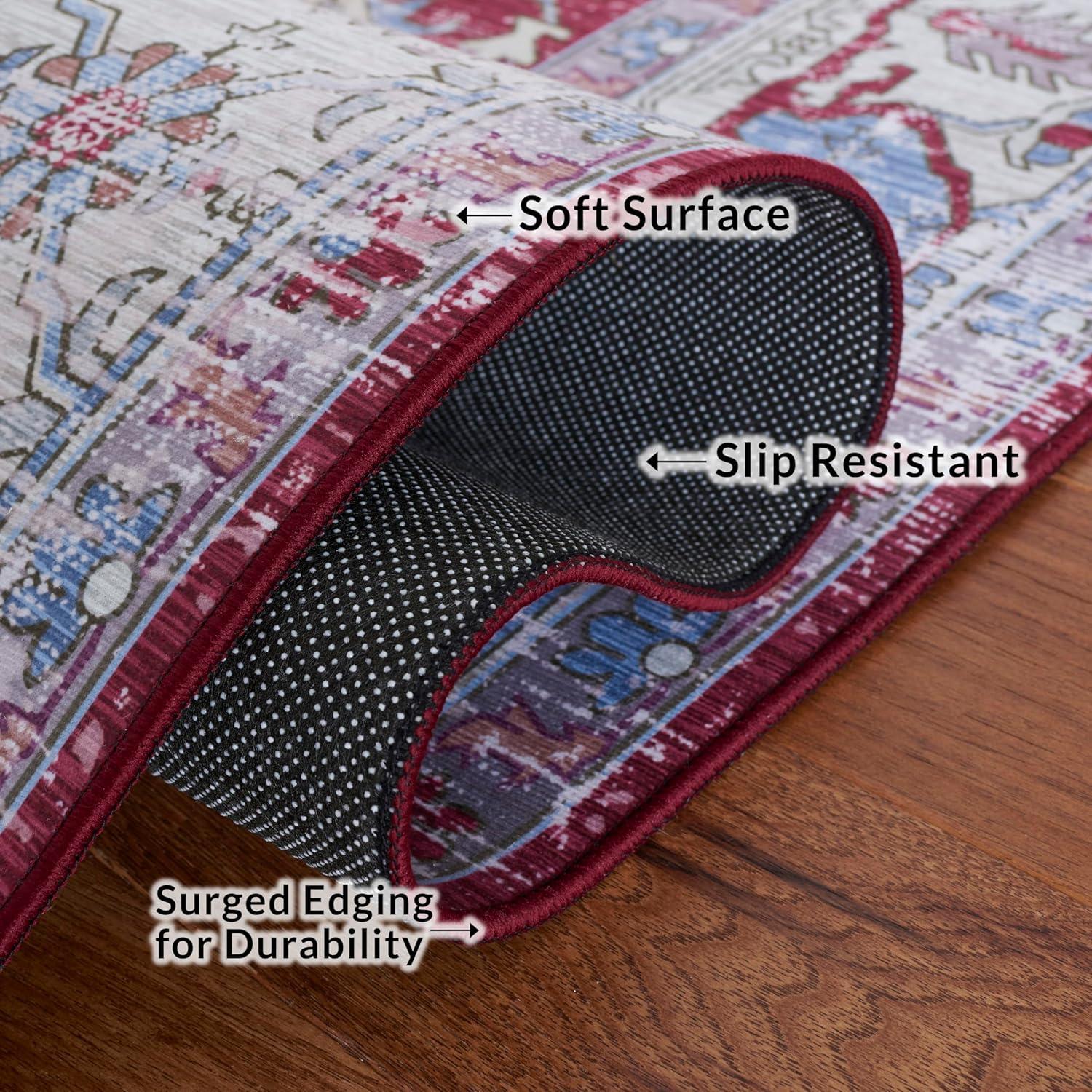 Tucson Vintage Persian TSN106 Power Loomed Machine Washable Skid-Resistant Indoor Area Rug - Burgundy/Beige - 5'x8' - Safavieh