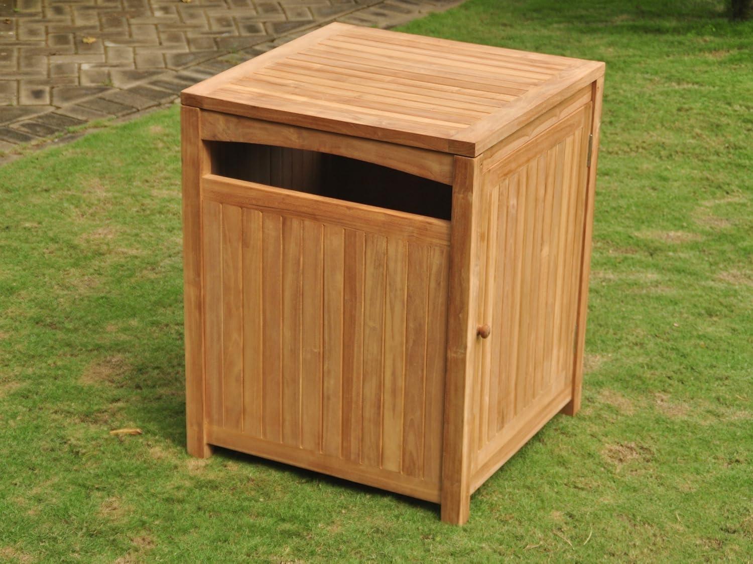 Teak Wood Outdoor Trash Can with Ashtray