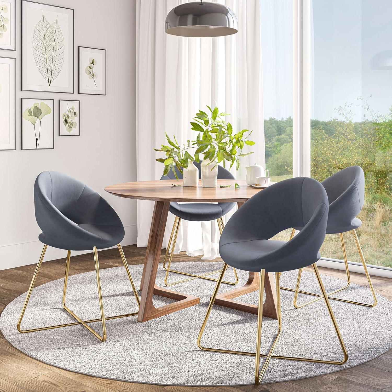 BELLEZE Velvet Modern Accent Chair Vanity Chair Set of 2, Comfy Makeup Chair with Back Living Room Chair, Upholstered Dining Chairs Leisure Armchair with Golden Metal Legs - Ezra (Dark Grey)