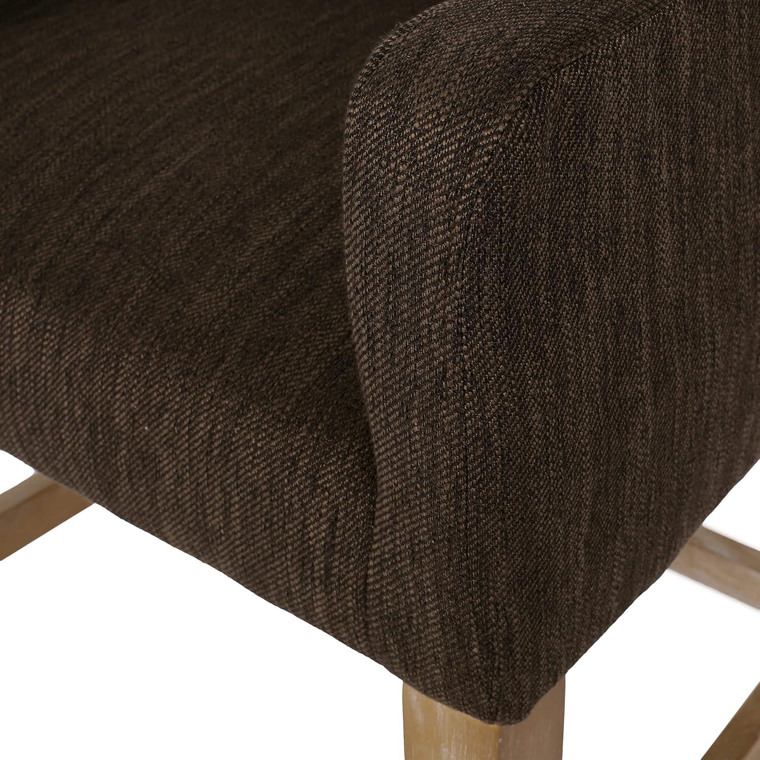 Brown Upholstered Wood Counter Stools with Armrests, Set of 2