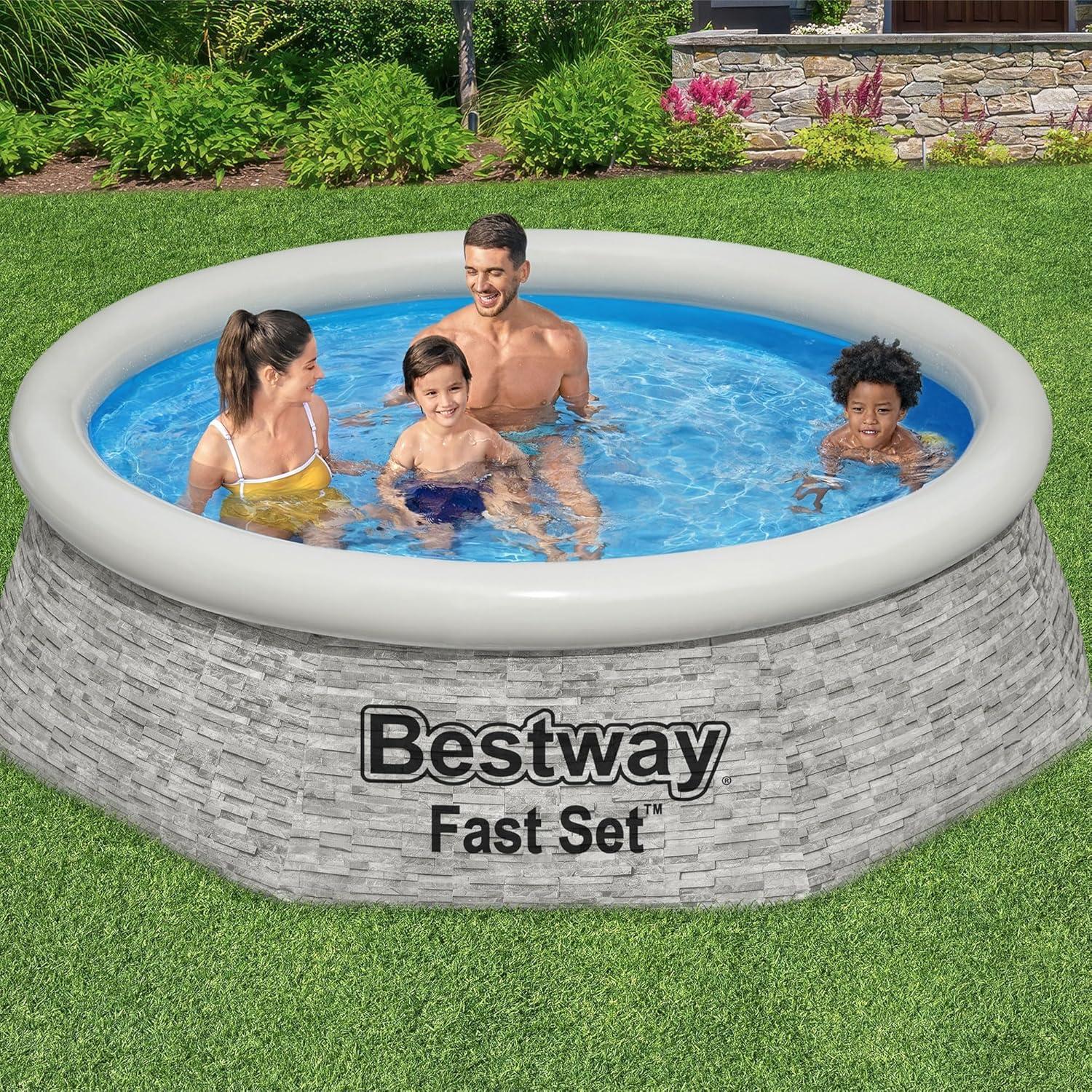 Bestway Above Ground Swimming Pool Set, 8' x 24" Round Inflatable Outdoor Backyard Pool with 497 Gallon Water Capacity and 330 GPH Filter Pump