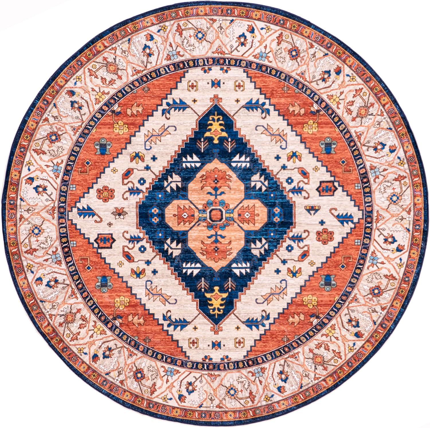 Nuloom Carolyn Pet Friendly Machine Washable Motif Area Rug, Round 6', Rust