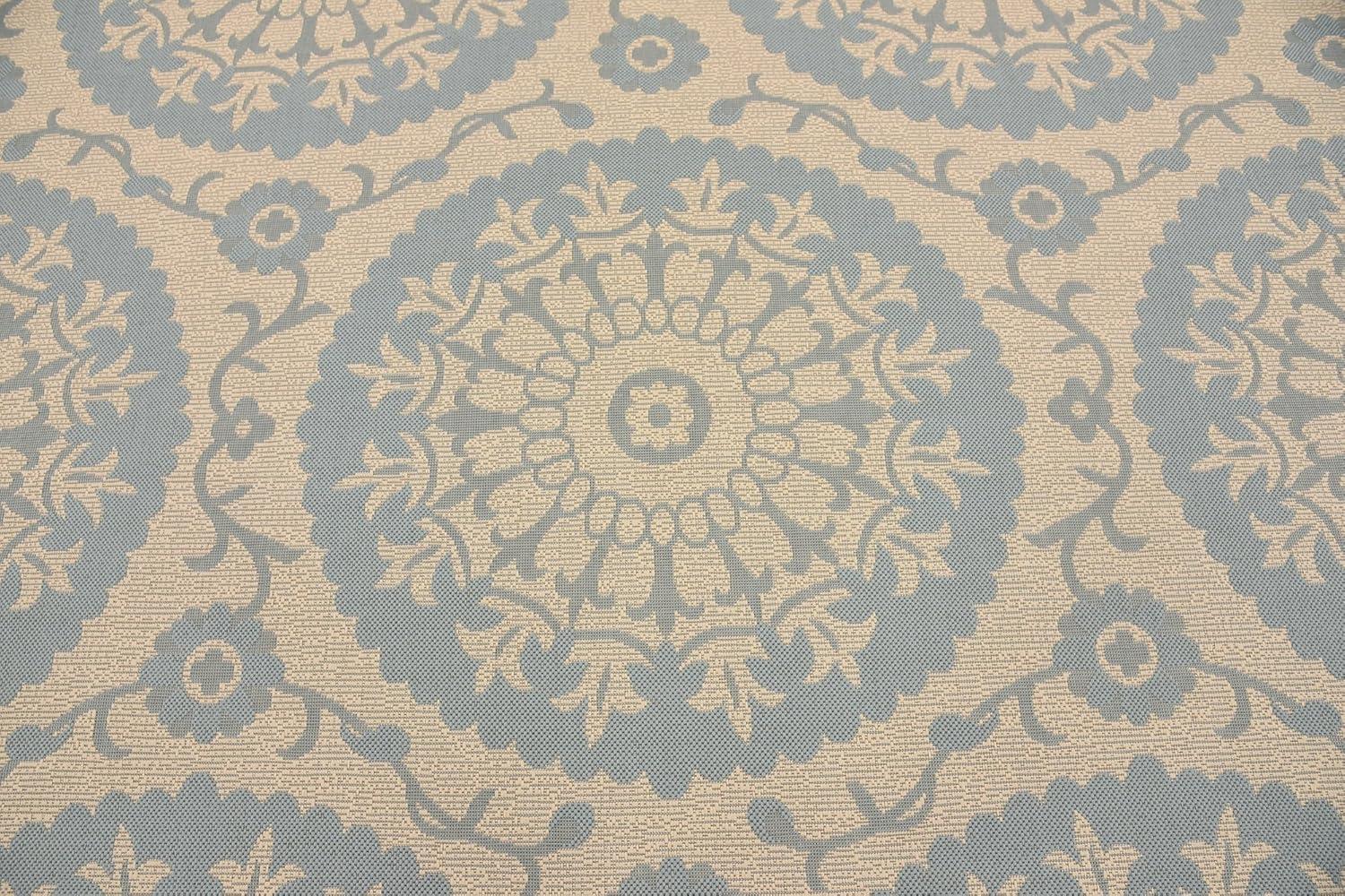 Unique Loom Outdoor Botanical Collection Area Rug - Medallion (9'  x 12' 2" Rectangle Aqua/Beige)