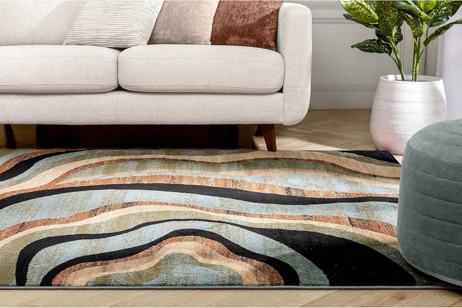 Well Woven Barclay Nirvana Waves Modern Geometric Multi Blue 5'3" x 7'3" Area Rug