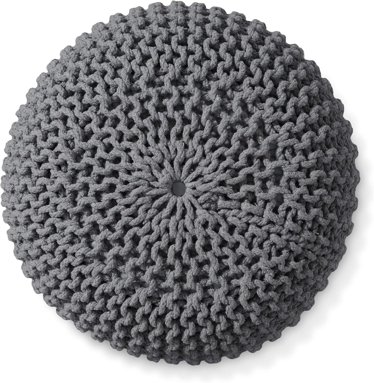 Casafield Casafield Round Pouf Ottoman, Cotton Knit Upholstered Footrest - Light Pink