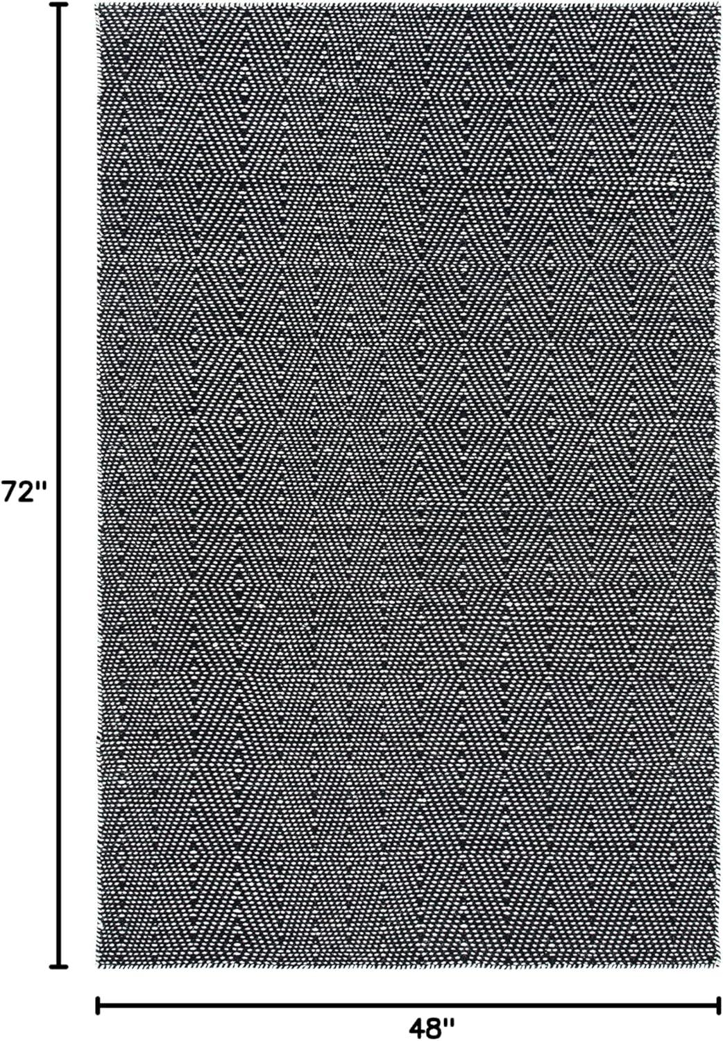 Black and Ivory Wool Flat Woven 4' x 6' Area Rug