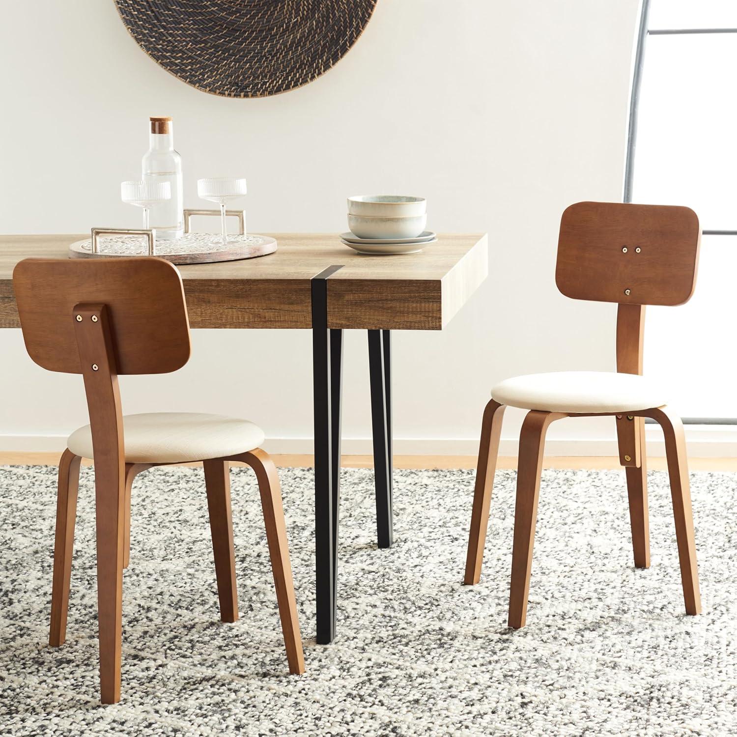 Jo Stackable Upholstered Dining Chairs (Set of 2) - DCH1010 - Walnut/Cream - Safavieh