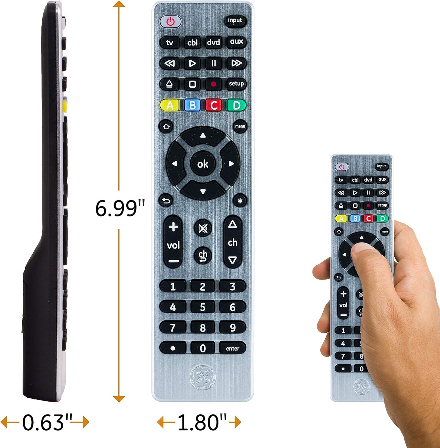 GE 4-Device Universal TV Remote Control in Brushed Silver, 33709