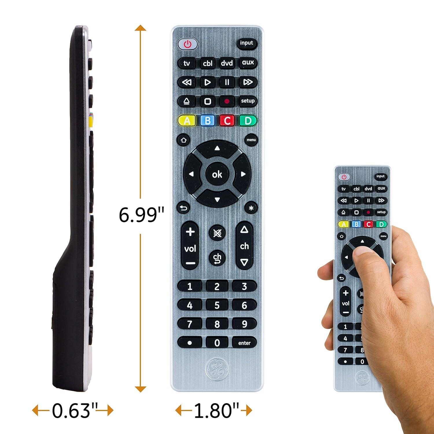 GE 4-Device Universal TV Remote Control in Brushed Silver, 33709