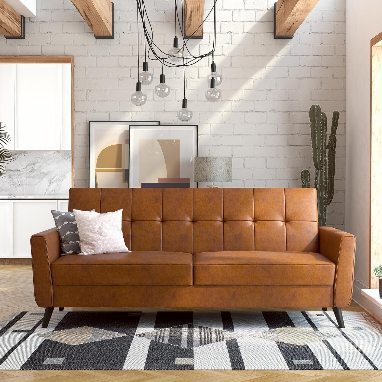 Dorel Home Products Parker Faux Leather Futon with Storage Camel