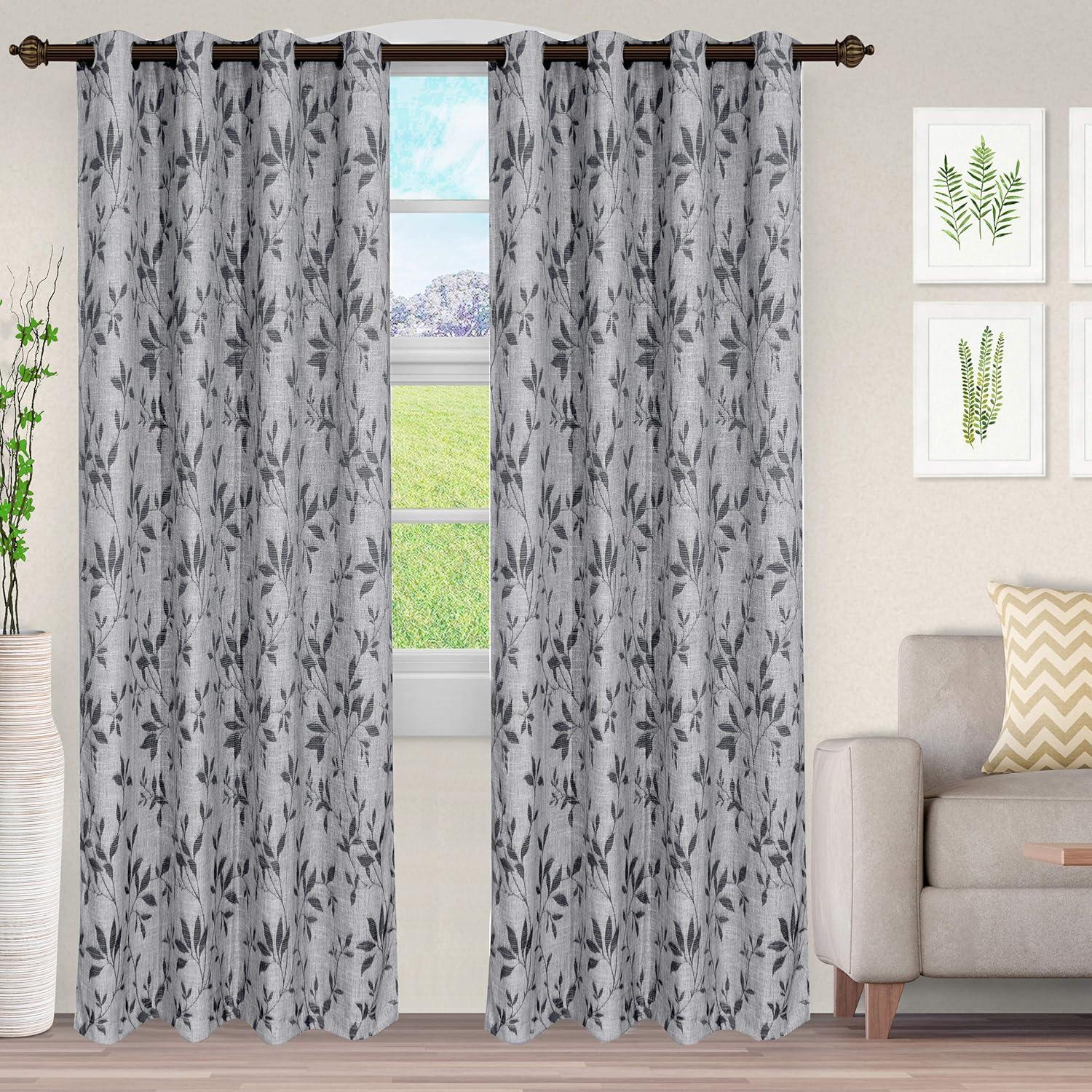 Charcoal Grey Jacquard Semi Sheer Grommet Curtains 52" x 96"