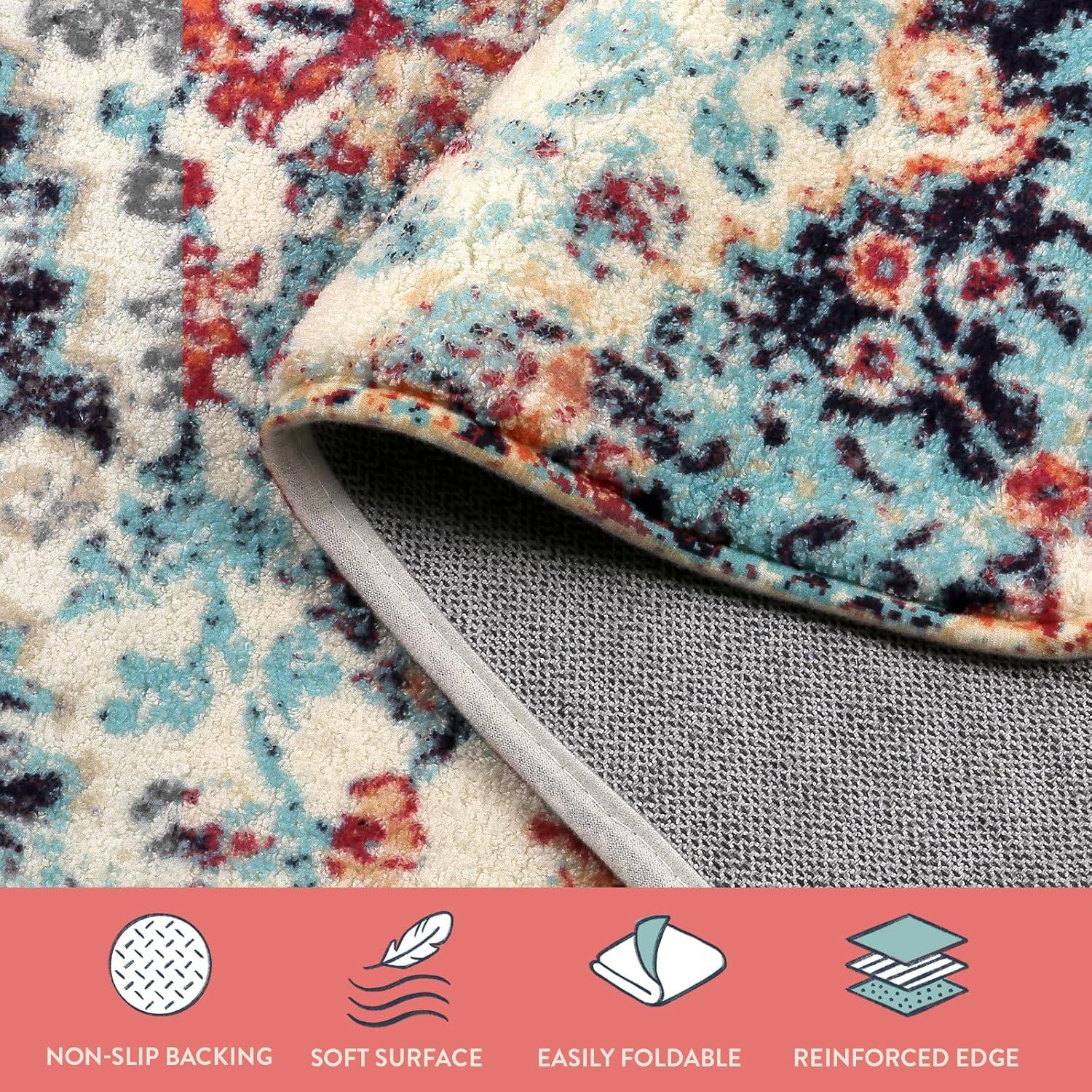 Moynesa 2'x3' Bohemian Area Rug, 2x3ft Small Boho Washable Bathroom Entryway Kitchen Rug,Floral Medallion Non Slip Pet Friendly Vintage Throw Carpet for Front Door Sink Living Room Bedroom, Orange