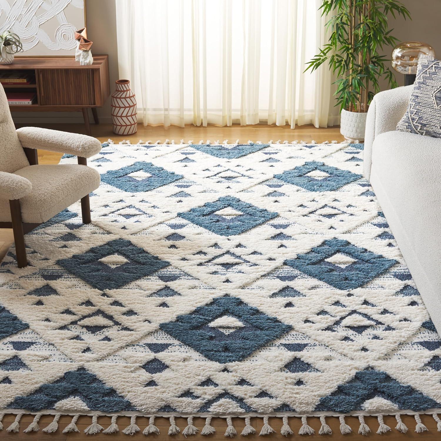 Moroccan Tassel Shag MTS688 Power Loomed Indoor Area Rug - Blue/Ivory - 8'x10' - Safavieh