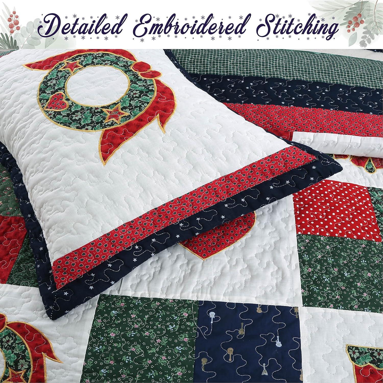 Cozy Line Home Fashion Happy Christmas Christmas Reversible Farmhouse Country Quilt Set
