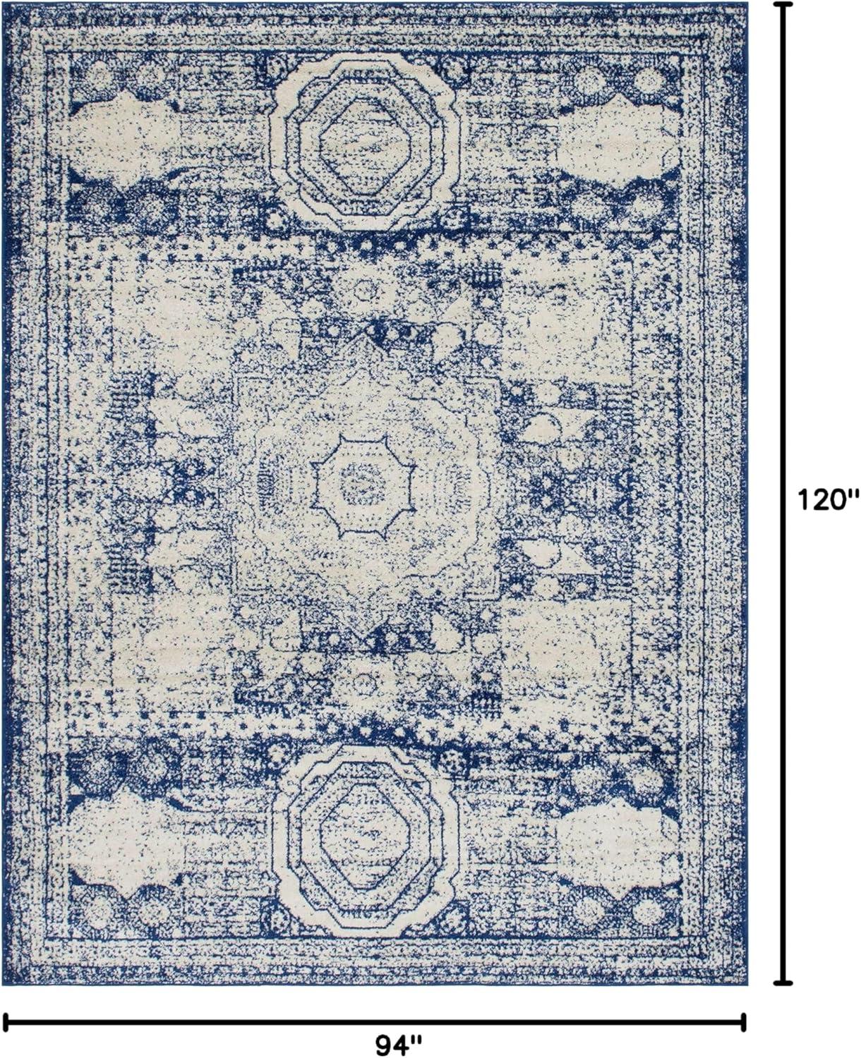 Unique Loom Bromley Collection Area Rug - Wells (7' 10" x 10' Rectangle, Ivory and Blue/ Ivory)