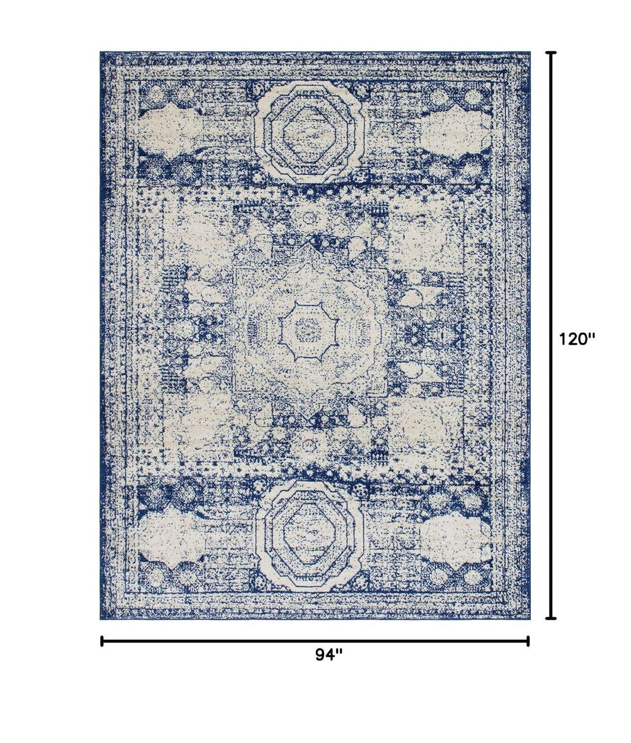 Unique Loom Bromley Collection Area Rug - Wells (7' 10" x 10' Rectangle, Ivory and Blue/ Ivory)