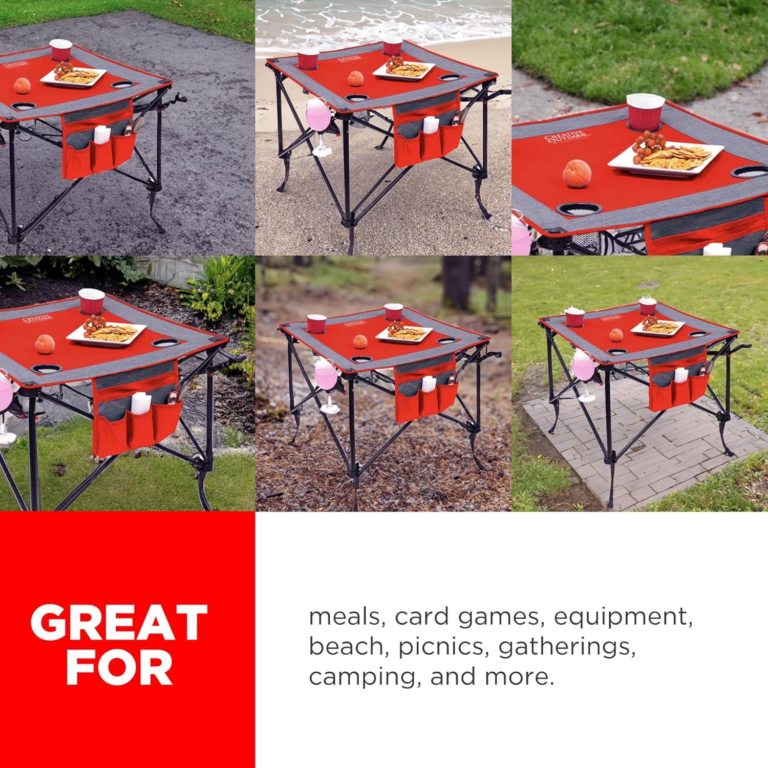 Creative Outdoor Folding Portable Wine Table for Outdoor Events, Camping, Garden Party, Red