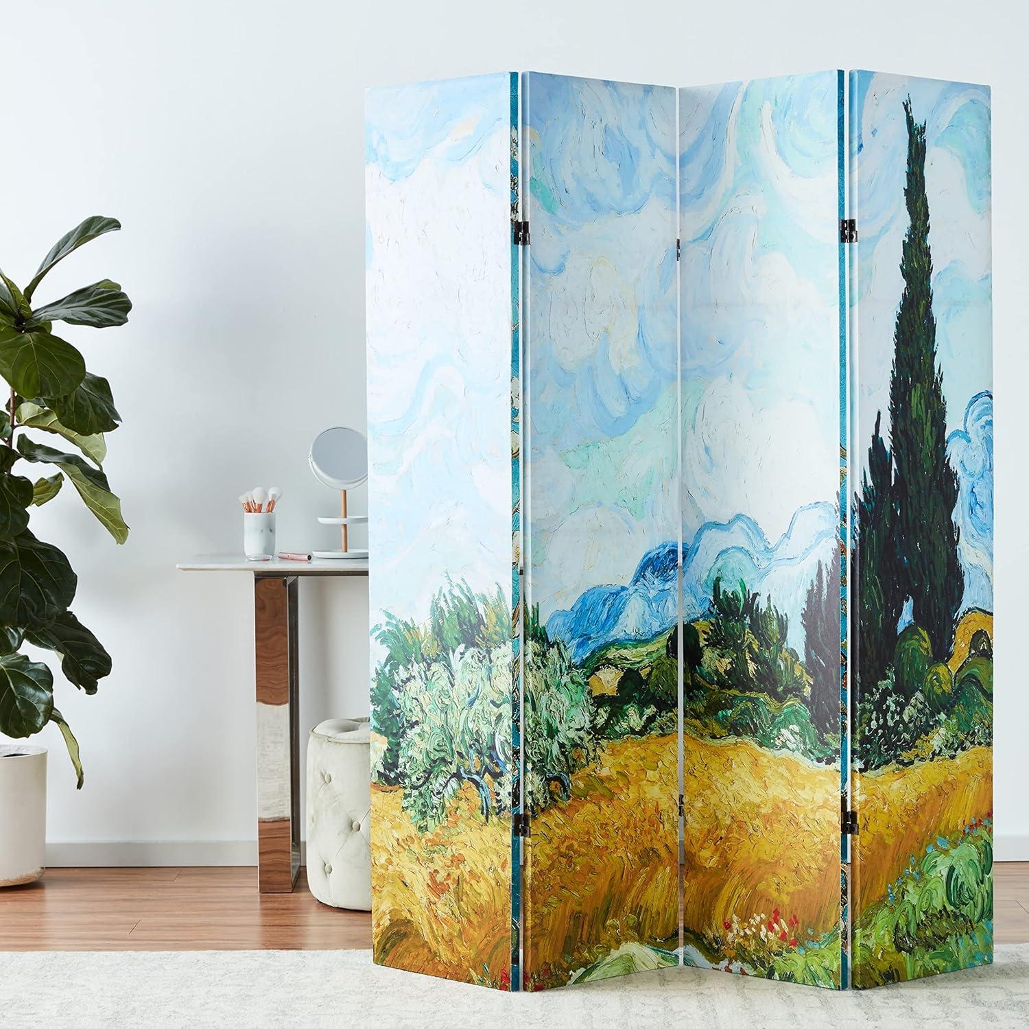 Oriental Furniture 6 ft. Tall Van Gogh Almond Blossom Canvas Screen - 4 Panel