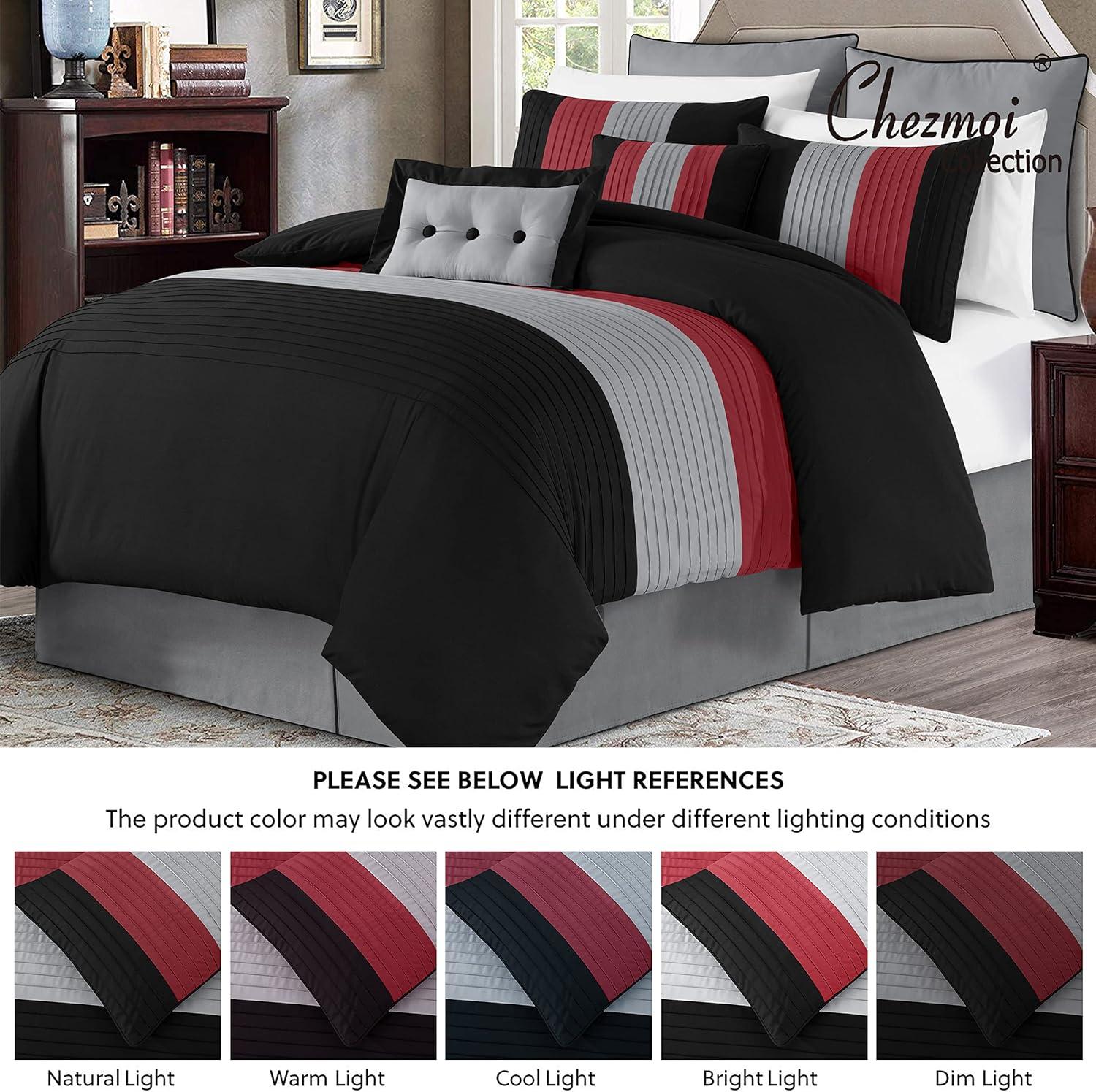 King Red Black Gray Microfiber 8-Piece Comforter Set