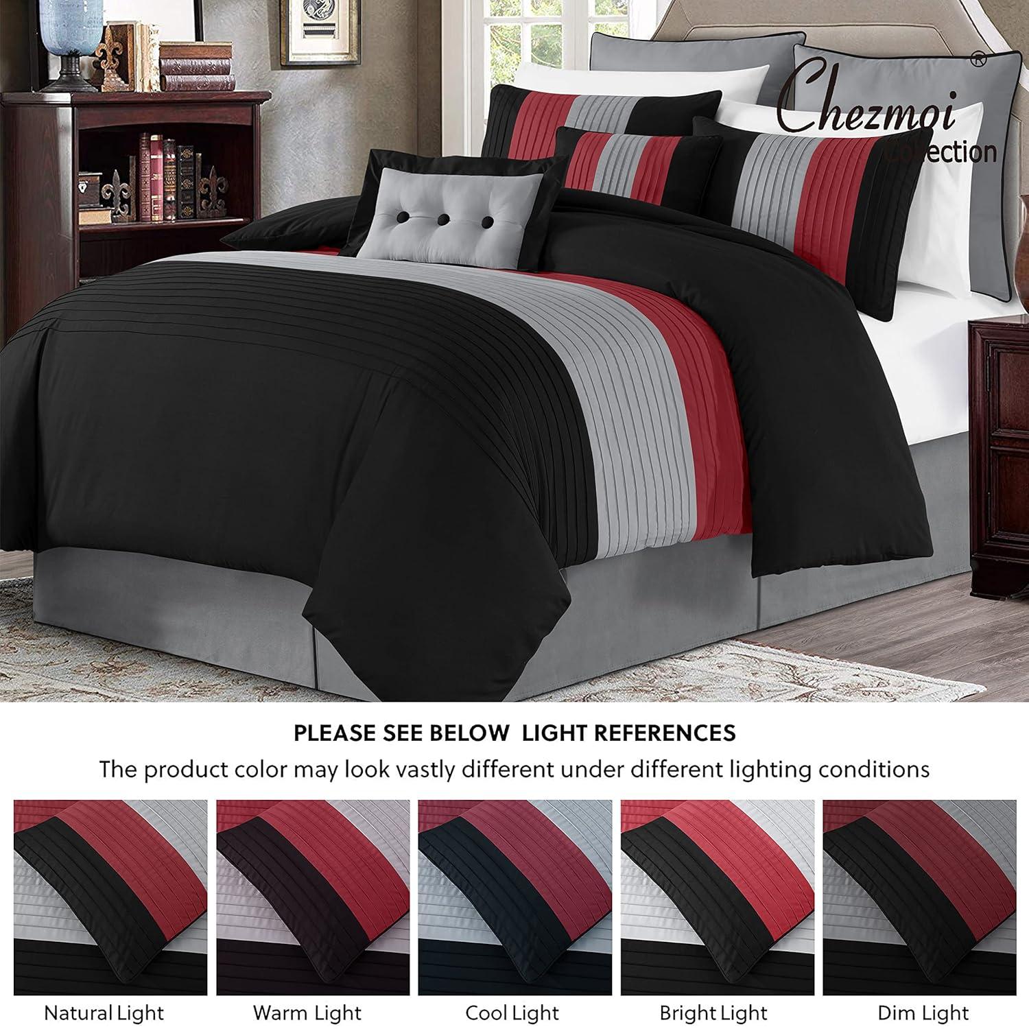 Chezmoi Collection Loft 8-Piece Pleated Stripe Microfiber Comforter Set