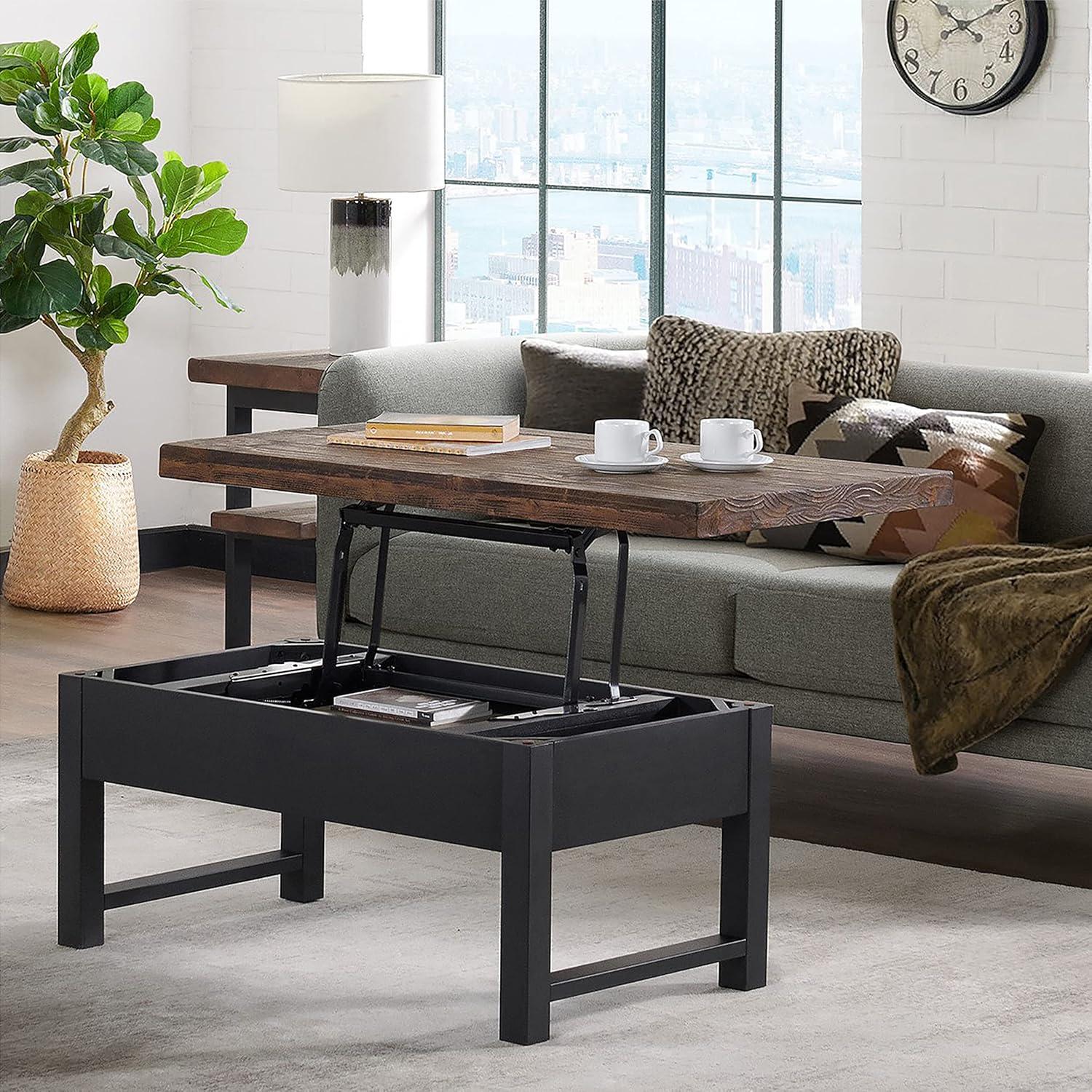 Alaterre Pomona 3-Piece Living Room Set with 42"W Lift Top Coffee Table and Two End Tables with Shelves