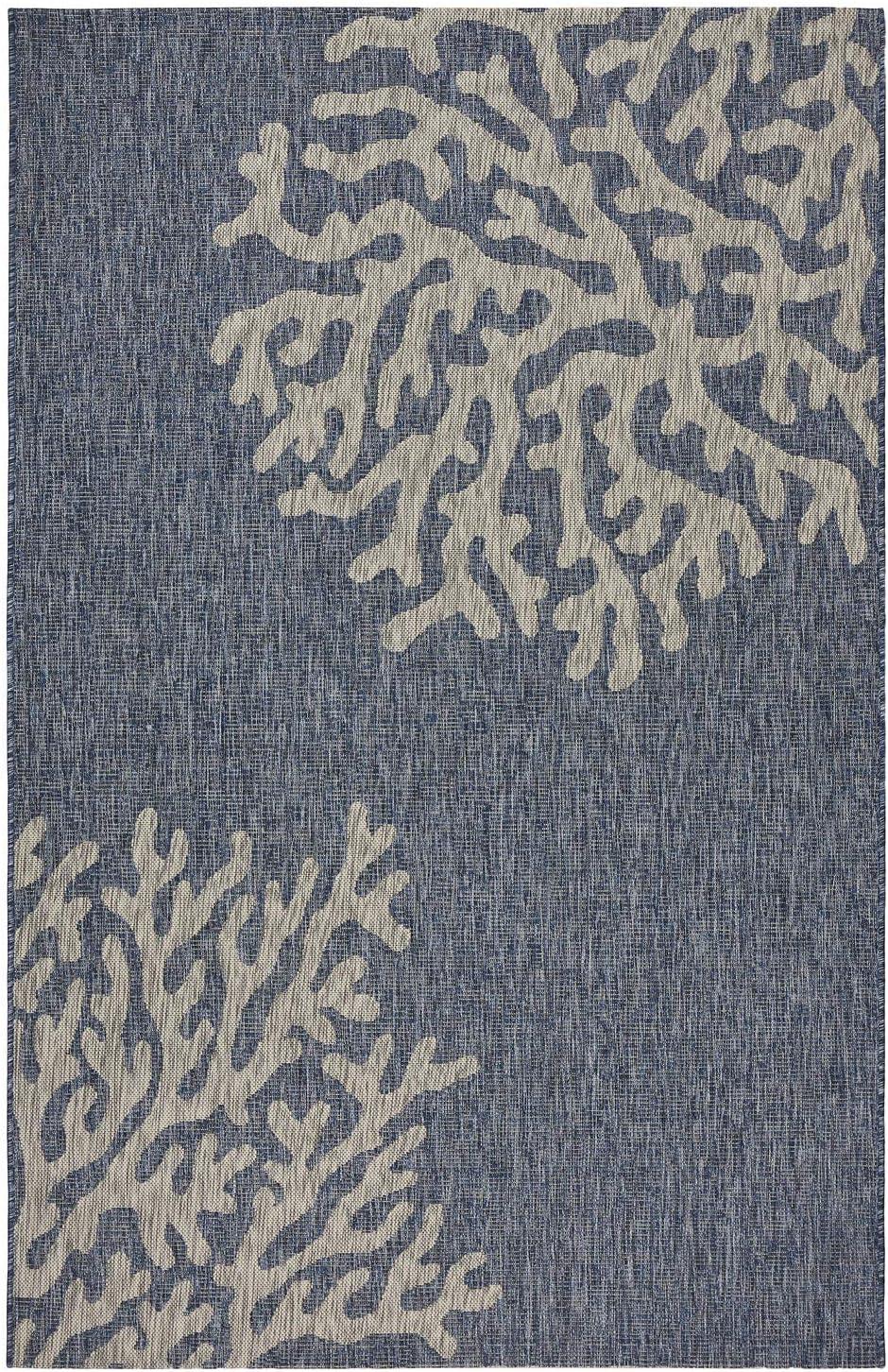 Coastal Charm Gray and Navy 5' x 7' Reversible Indoor/Outdoor Rug