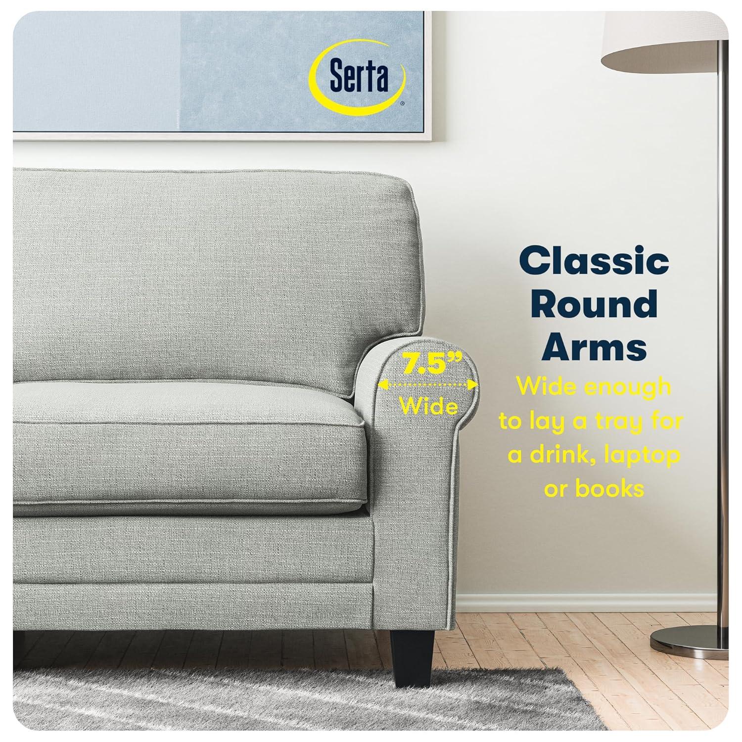 Serta Copenhagen 61" Rolled Arm Sofa, Easy Care Fabric, Soft Pillow Back, Pocket Coil Seat Cushions