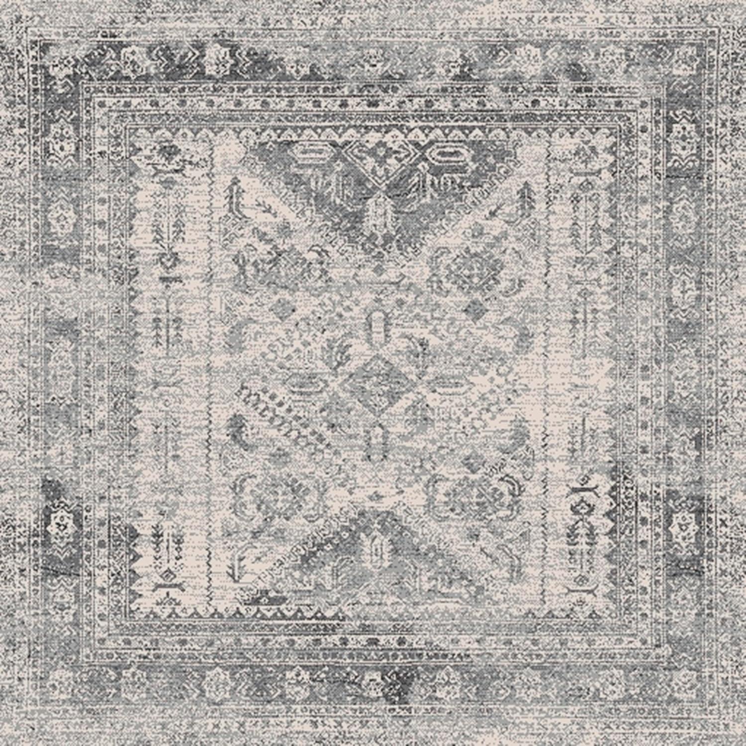 Livabliss 5'3"x5'3" Square Melissa Traditional Rugs Charcoal Gray: Medium Pile, Stain & Fade-Resistant