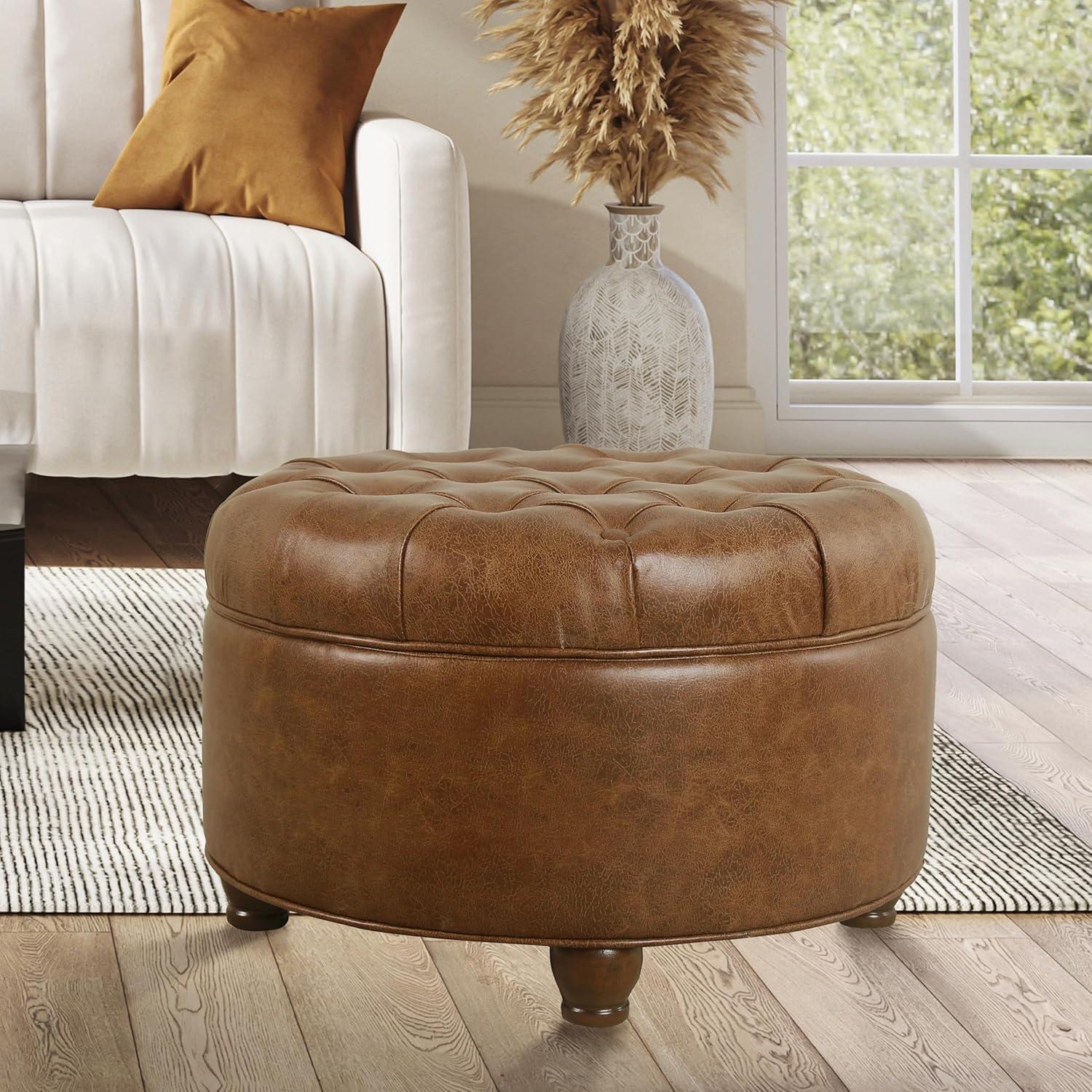 Large Tufted Round Storage Ottoman - HomePop