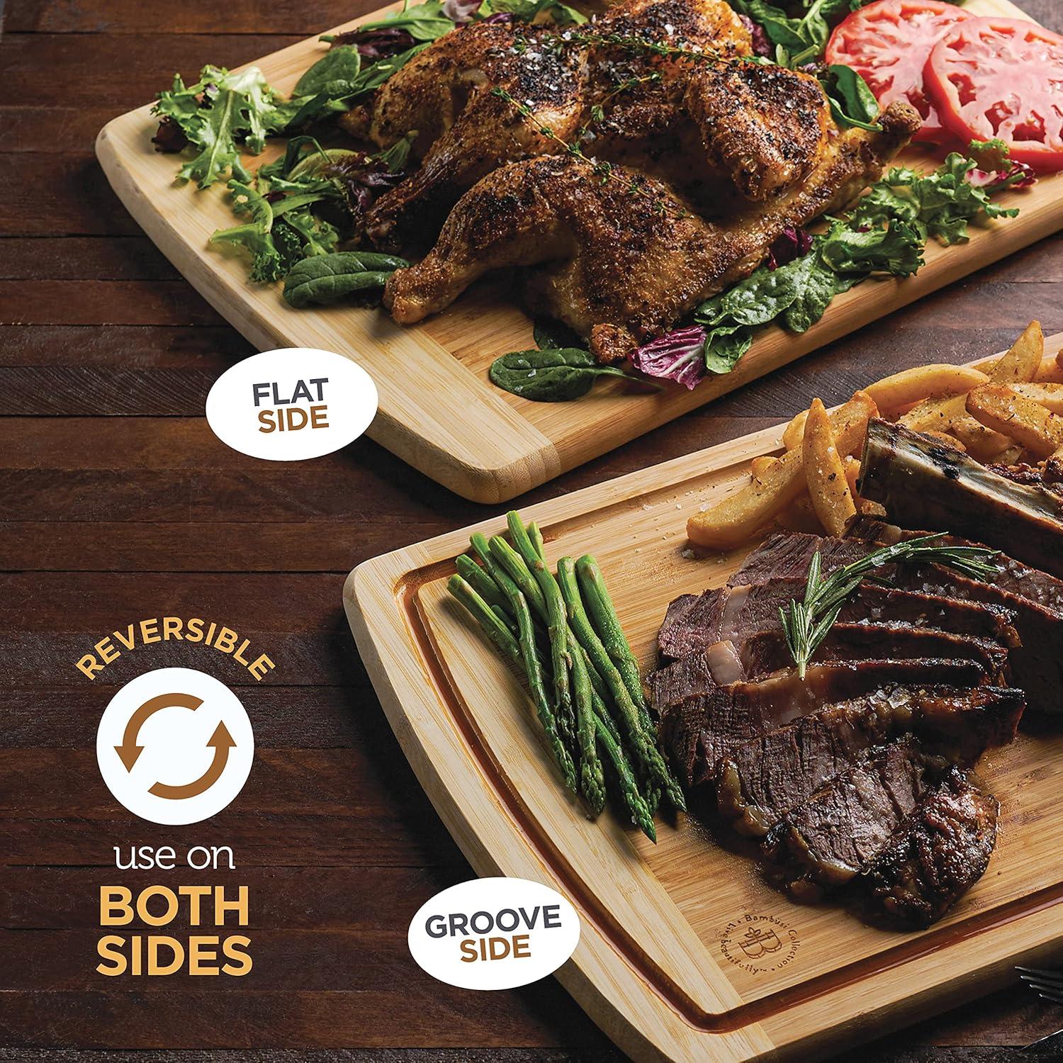 Large Cutting Board for Kitchen - Bamboo Wood Cutting Board with Juice Groove - Charcuterie Boards & Chopping Butcher Block for Meat, Serving Tray