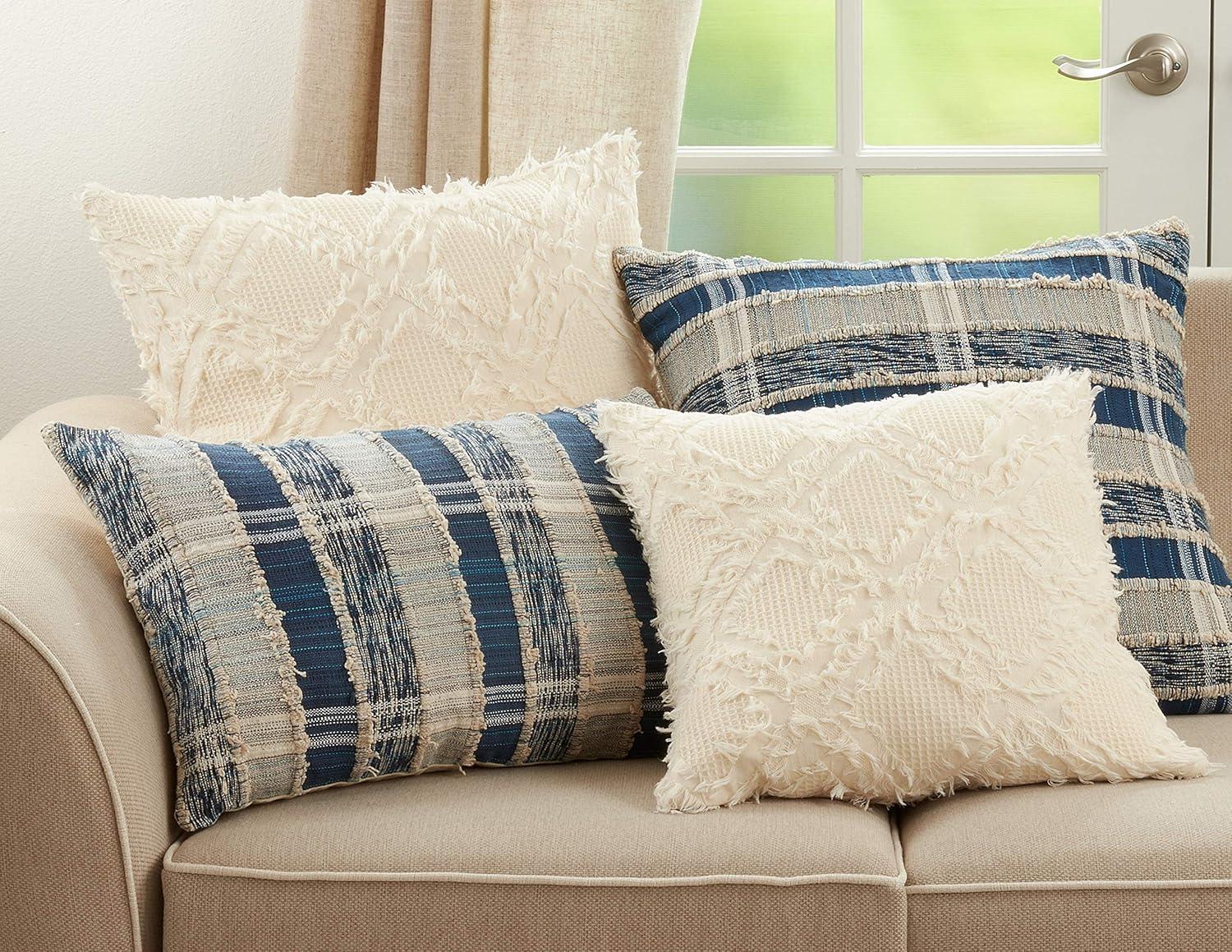 Ivory Fringe Waffle Weave 19.5'' Cotton Euro Pillow Cover