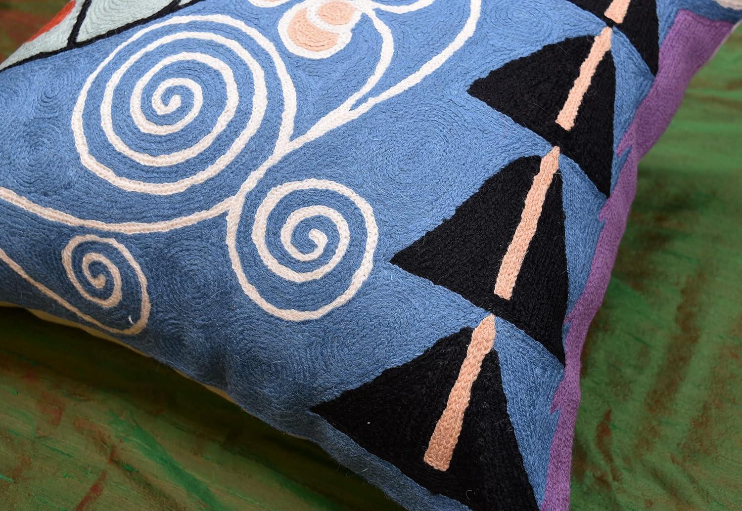 Klimt Blue Modern Couch Pillow Cover | Blue Contemporary Throw Pillows | Abstract Modern Chair Cushion | Modern Outdoor Pillow | Mid Century Chair Cushions | Handmade Wool Size 18x18