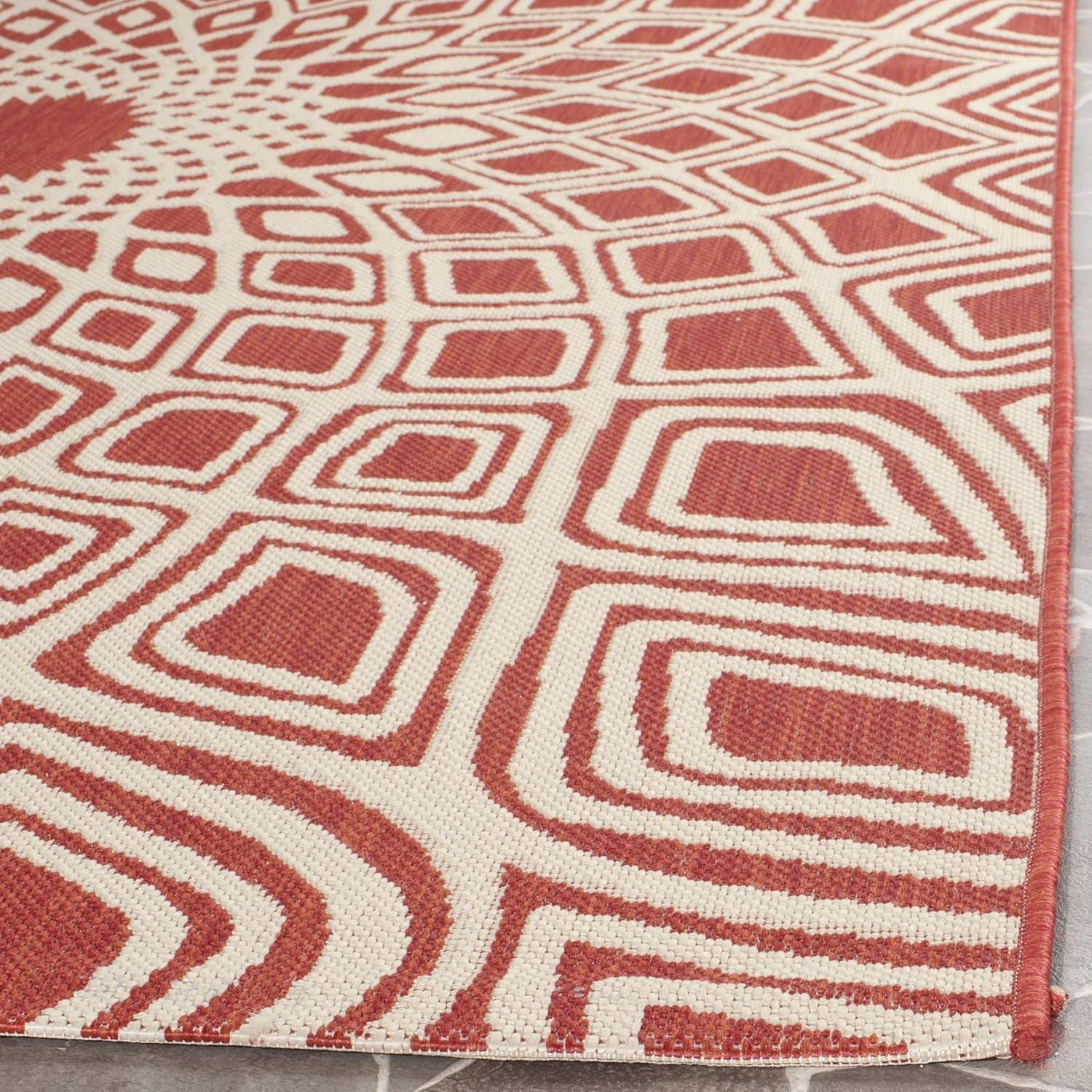 SAFAVIEH Courtyard Thane Abstract Indoor/Outdoor Runner Rug, Red/Beige, 2'3" x 8'