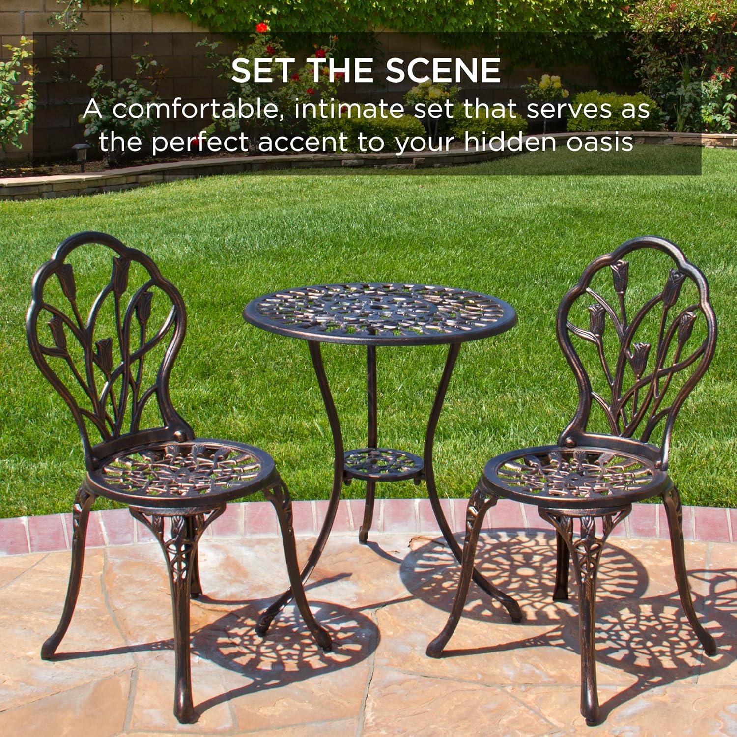 Best Choice Products 3-Piece Cast Aluminum Patio Bistro Furniture Set w/ Antique Finish - Copper