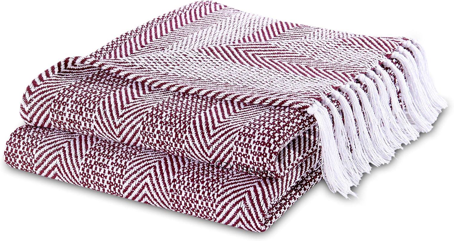 Luxurious Hand Woven Cozy Warm Combed Cotton All Season Indoor Outdoor Light Weight Fade Resistant Couch Chair Bed Throw Blankets Batik 50x60 Inch Set of 7