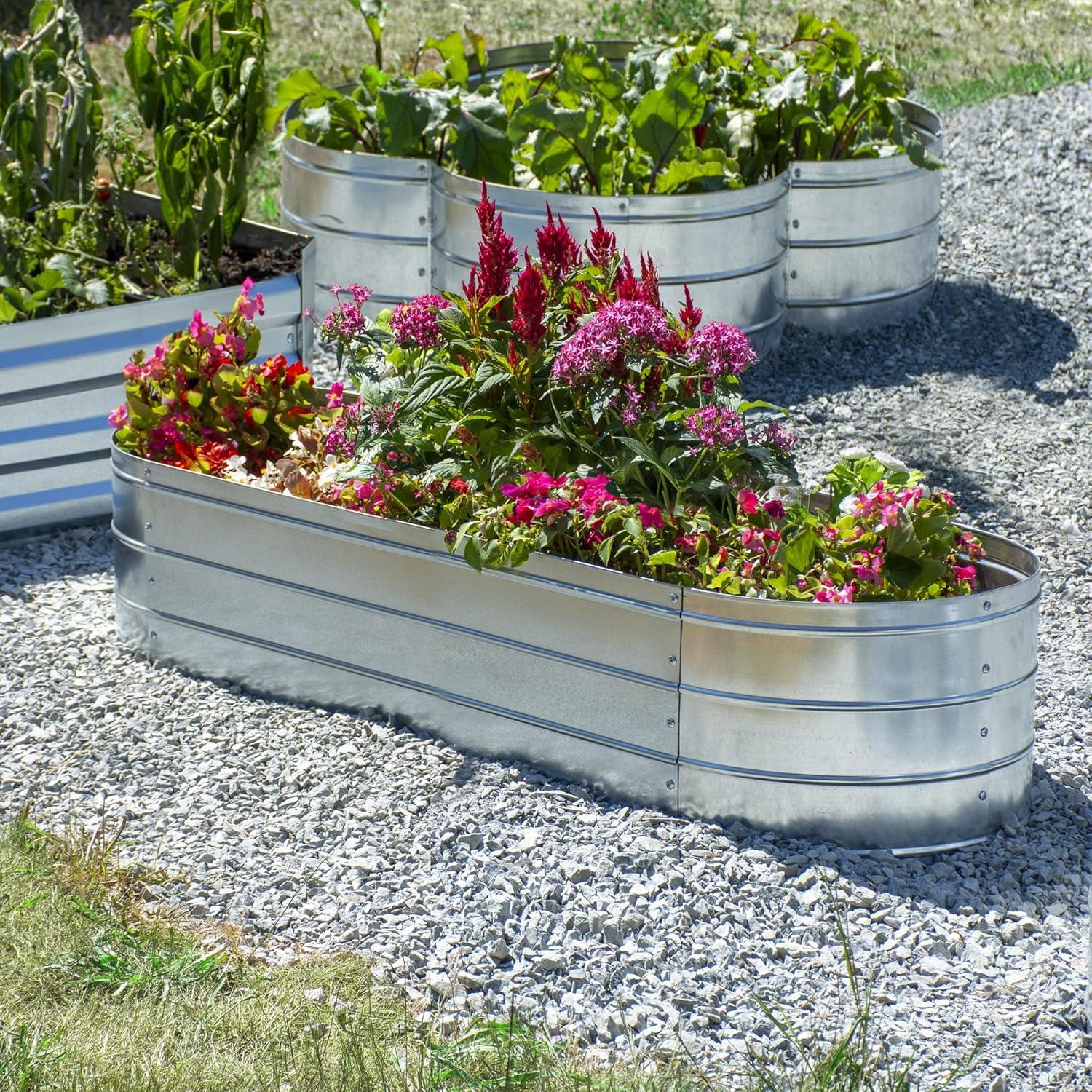 Galvanized Steel Oval Raised Garden Bed, 49 Inch, Silver