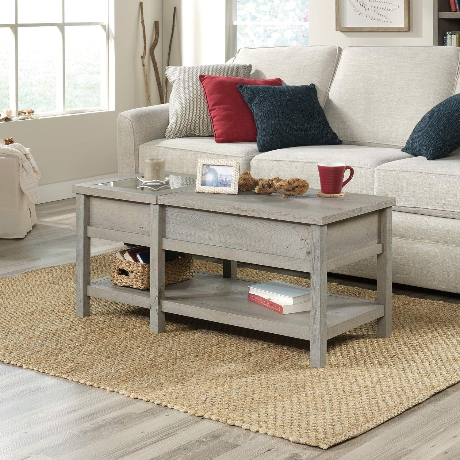 Mystic Oak Coastal-Inspired Rectangular Lift-Top Coffee Table with Storage