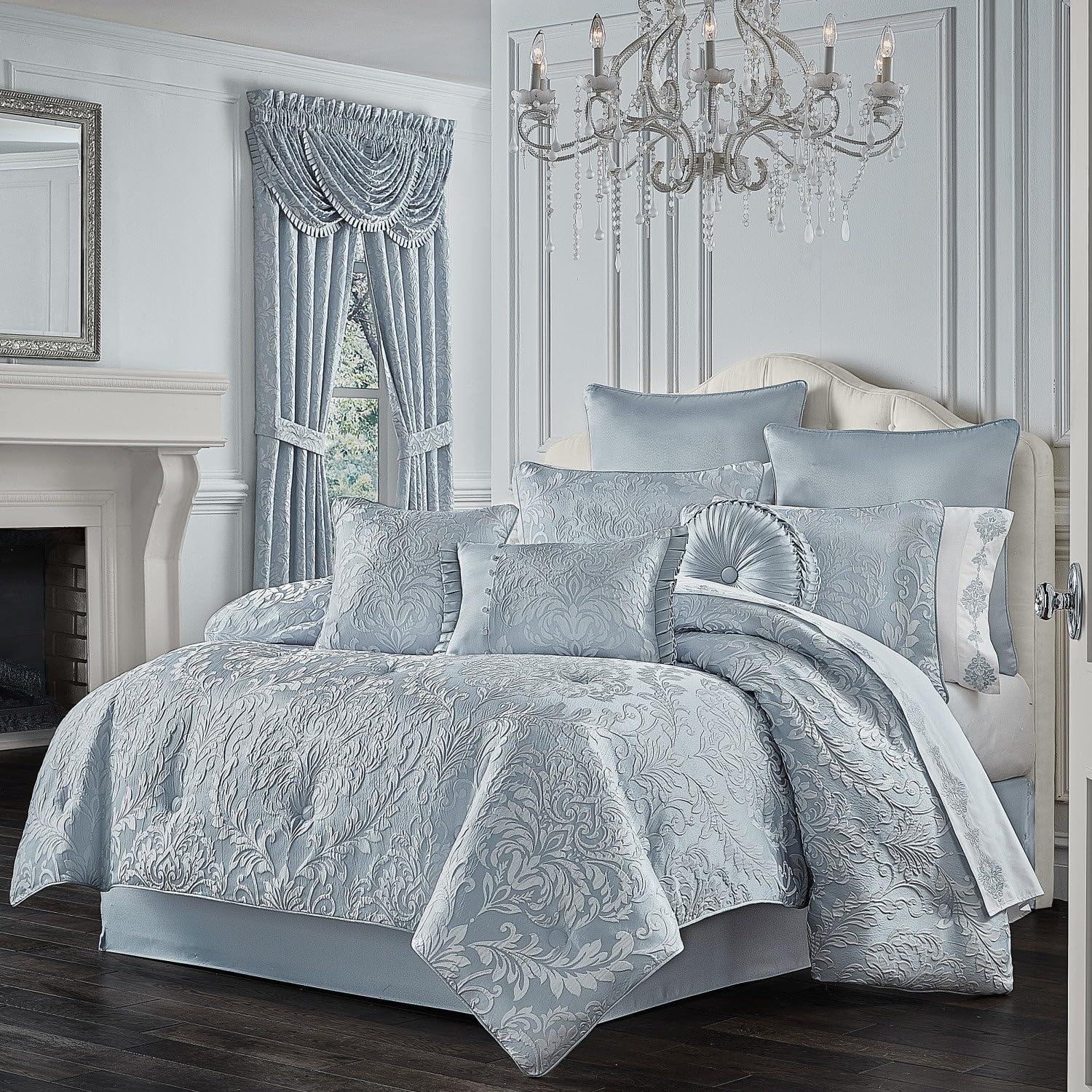 Powder Blue Damask Reversible Queen Comforter Set