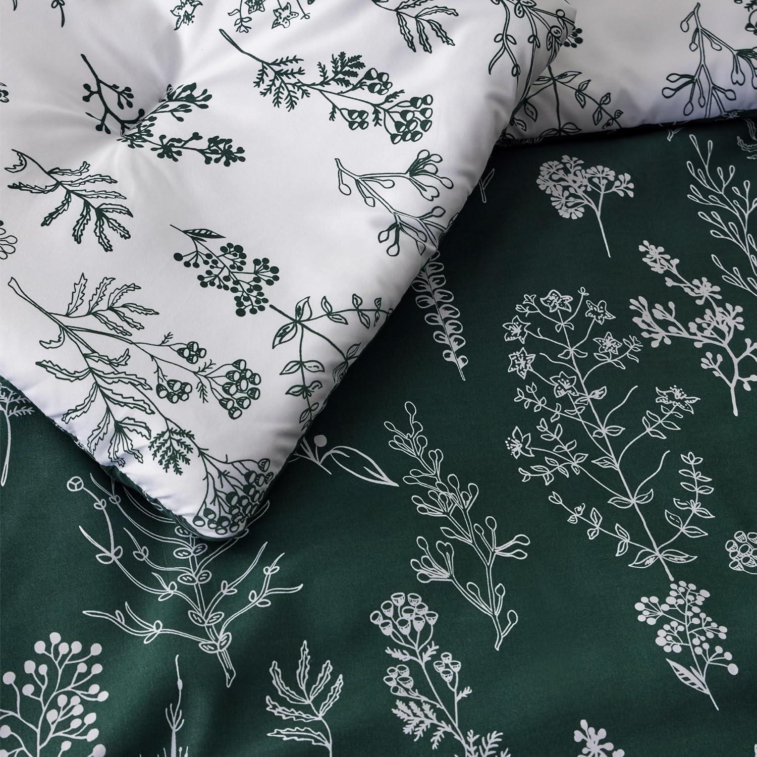 Sage Green Floral Reversible Microfiber King Duvet Set