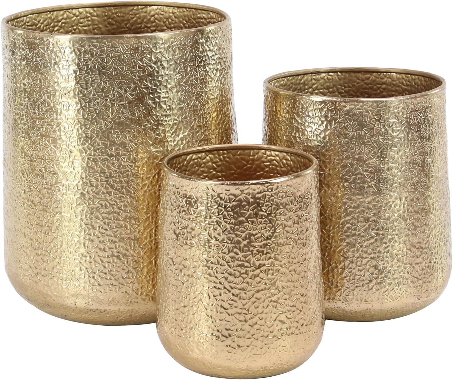 Gold Hammered Aluminum Indoor Outdoor Planter Set of 3