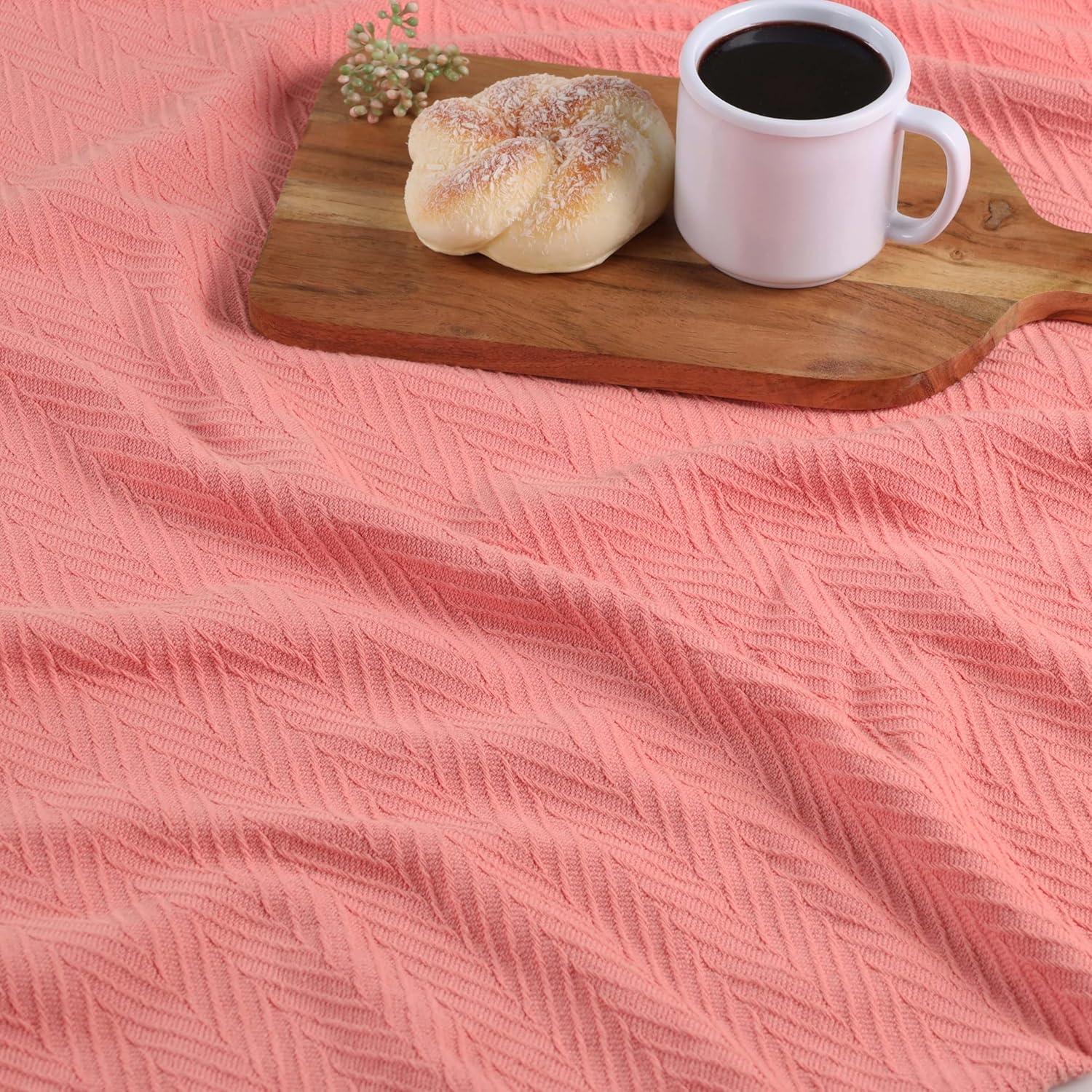 Superior Dobbyweave Knit Cotton Blanket, All Season Bed Blanket, Full/Queen 88" x 100", Coral