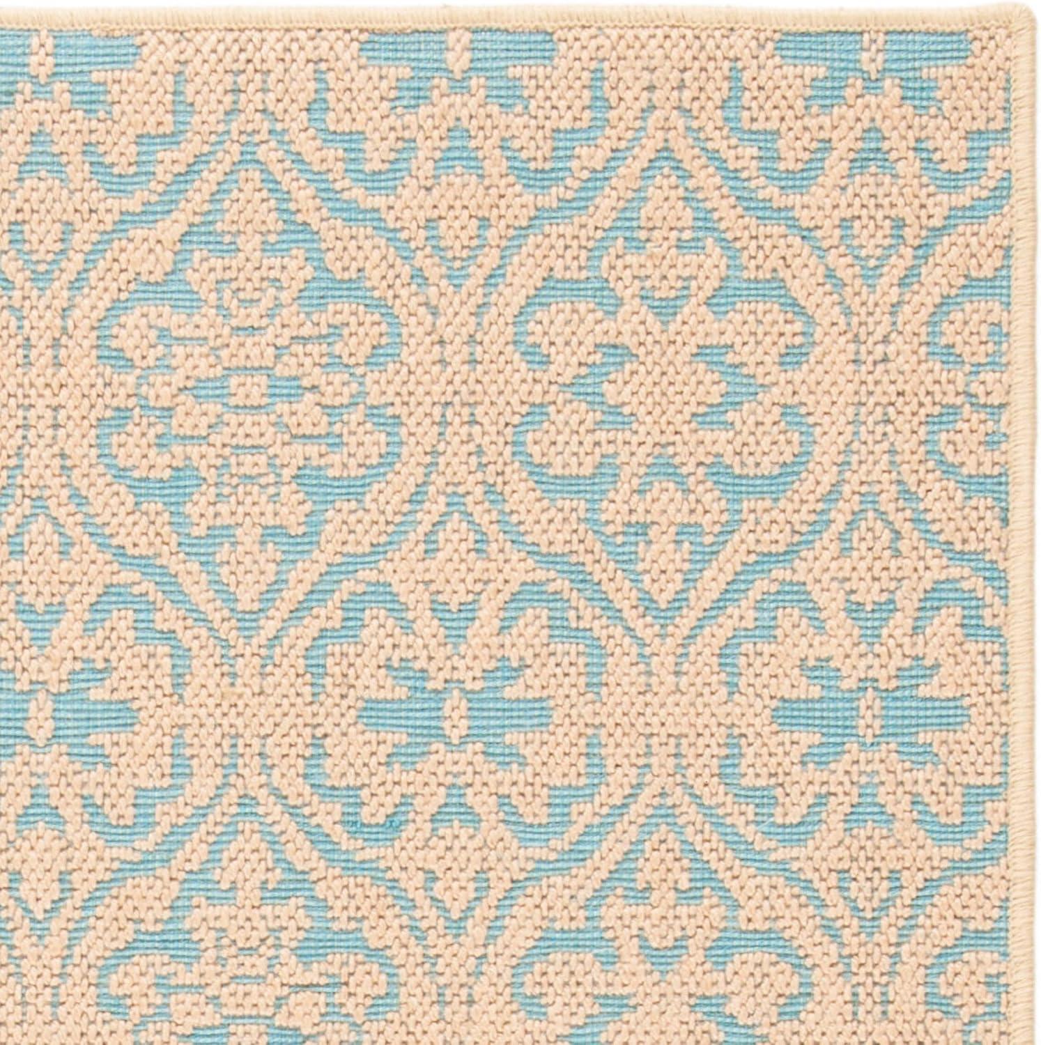 Natural Turquoise Geometric Synthetic 3' x 5' Area Rug